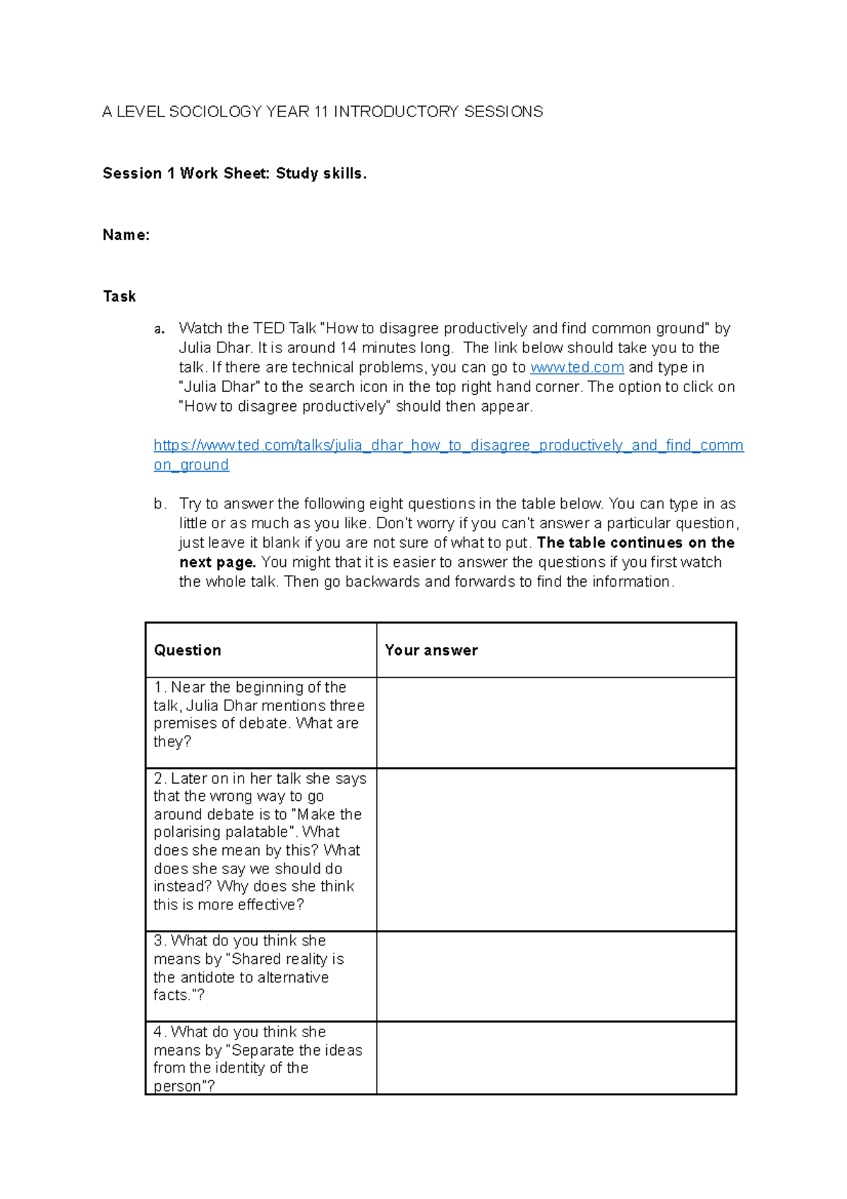 C Week 1 Work Sheet that is mine lol - A LEVEL SOCIOLOGY YEAR 11 ...