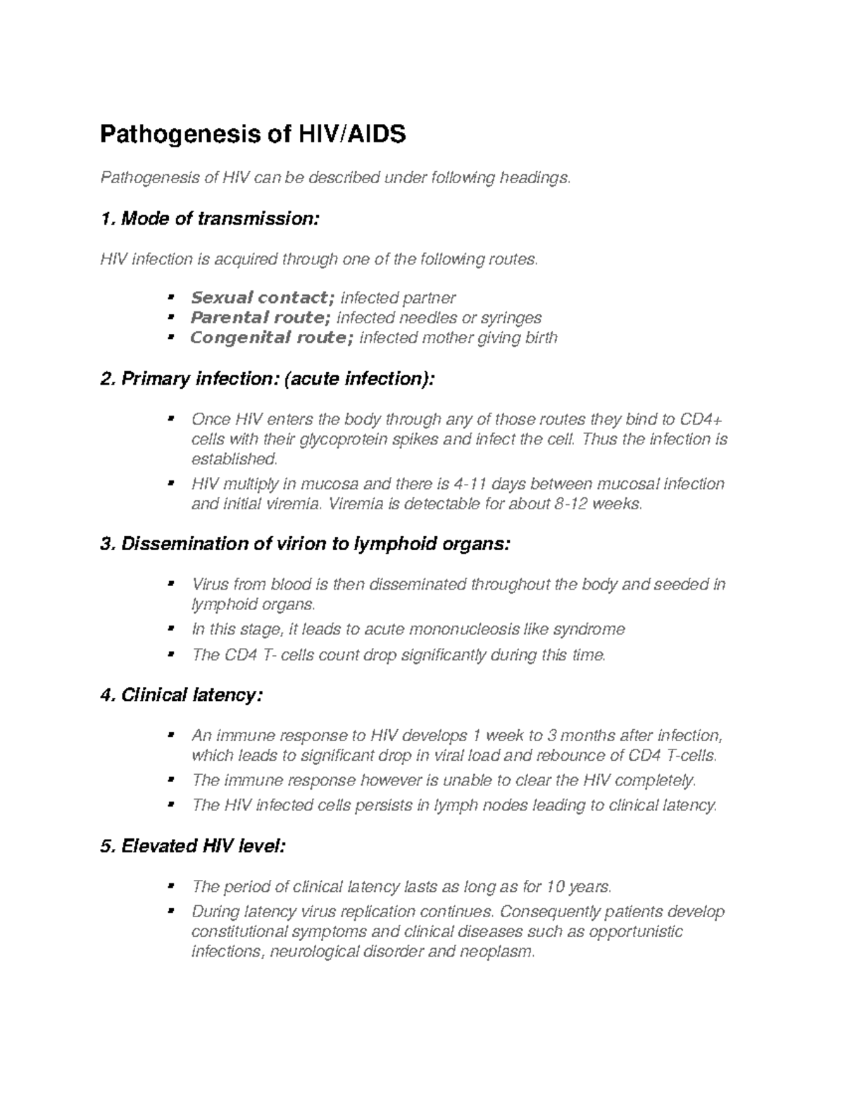 Pathogenesis of HIV- source internet - Pathogenesis of HIV/AIDS ...