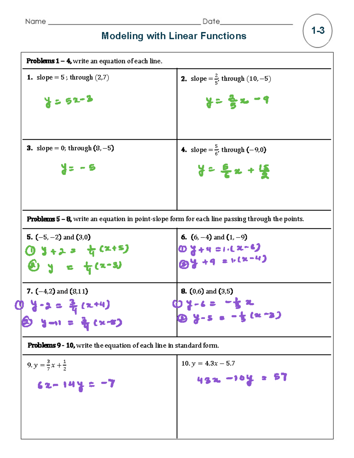 Worksheet for school - ####### 2. More About Linear Functions Practice ...