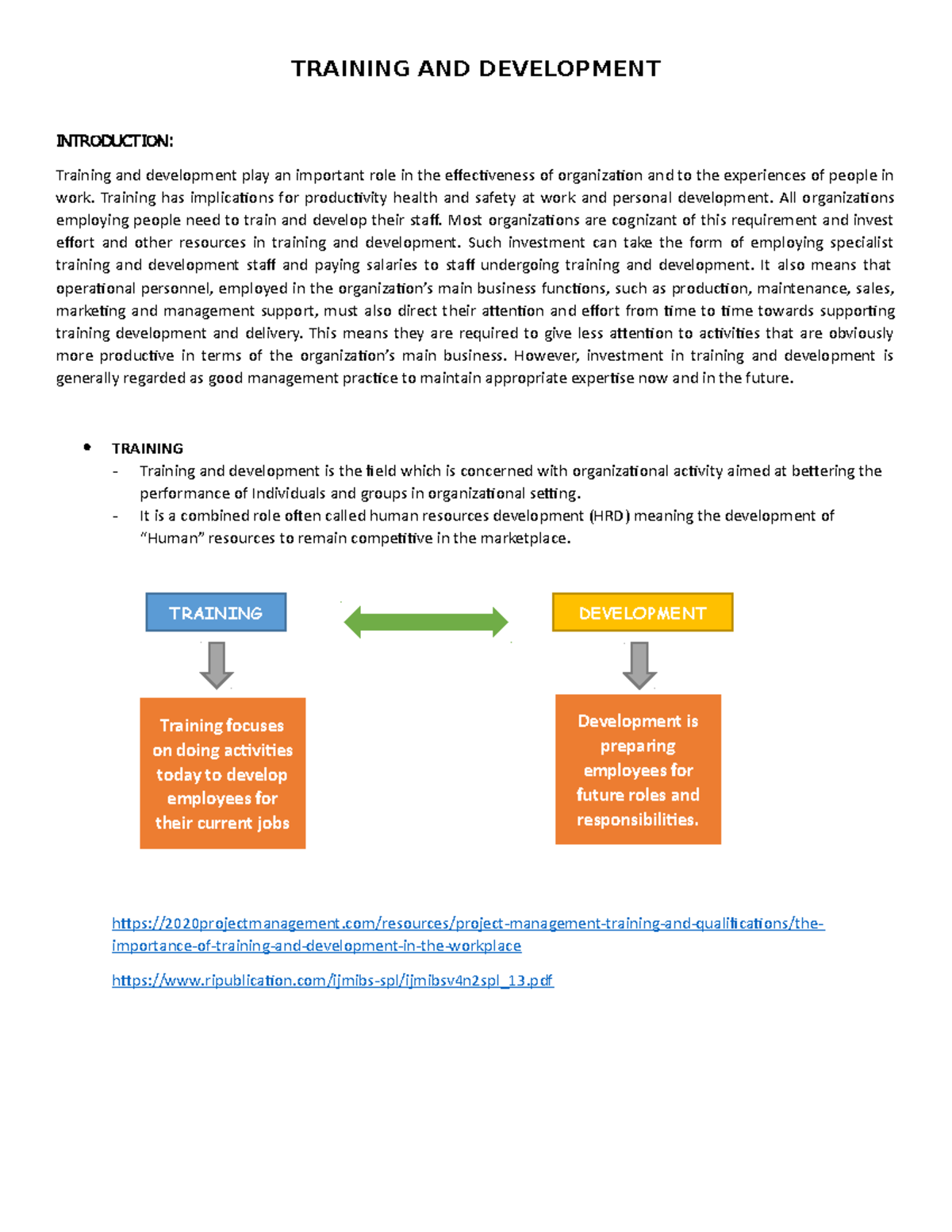 Training AND Development - TRAINING AND DEVELOPMENT INTRODUCTION ...