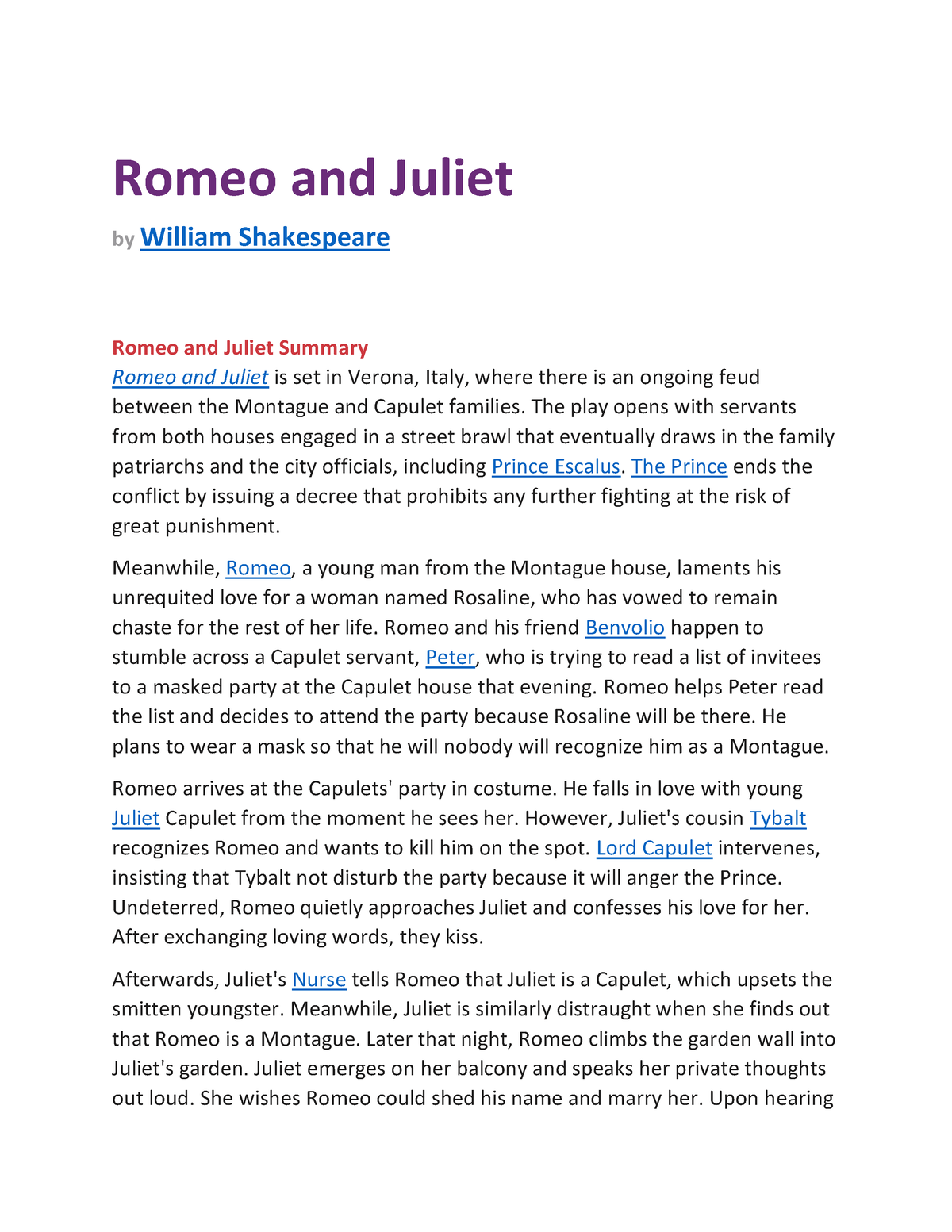 romeo and juliet short summary essay