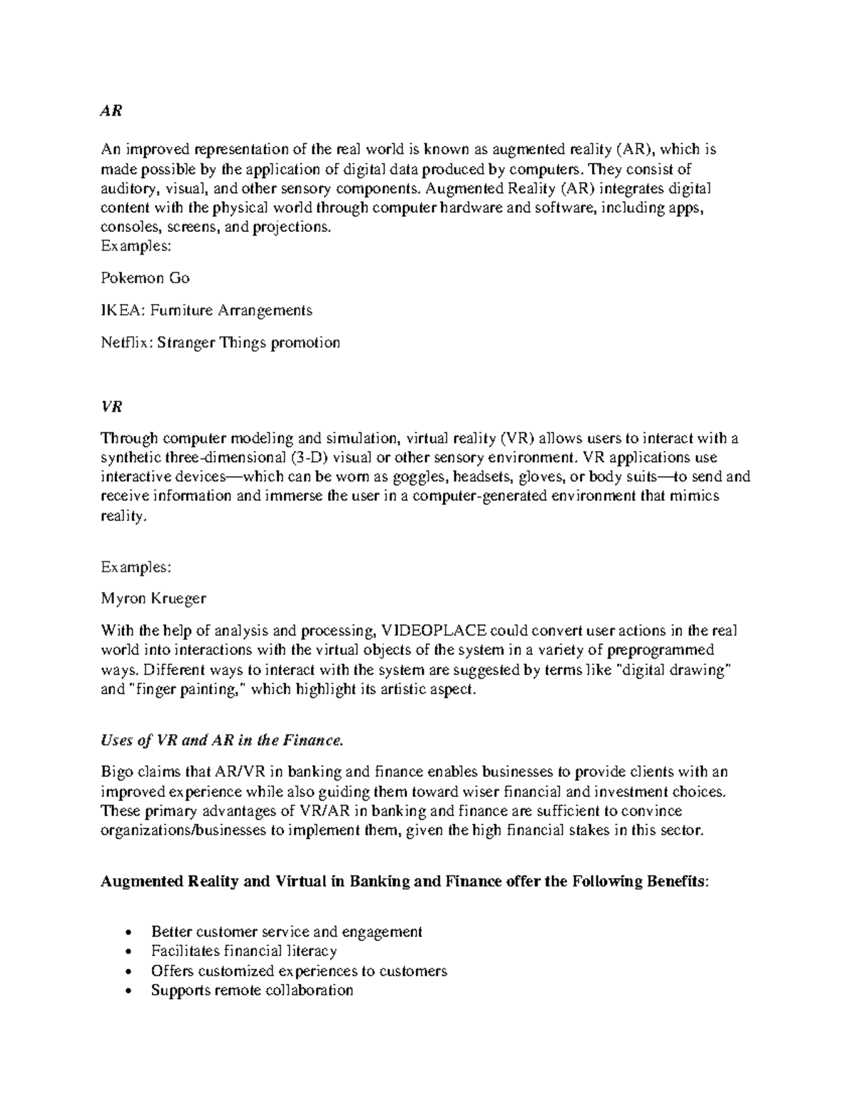 AR-VR Reporting - Explanations for AR and VR - AR An improved ...