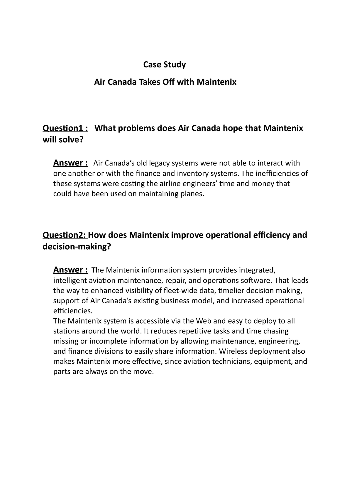 Management information systems - Case Study Air Canada Takes Off with ...