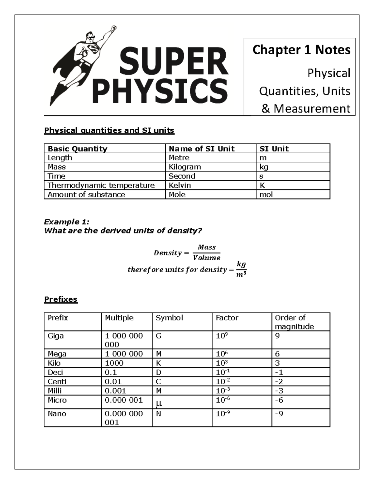C1 Physical Quantities Units and Measurement Notes - _____ Chapter 1 ...