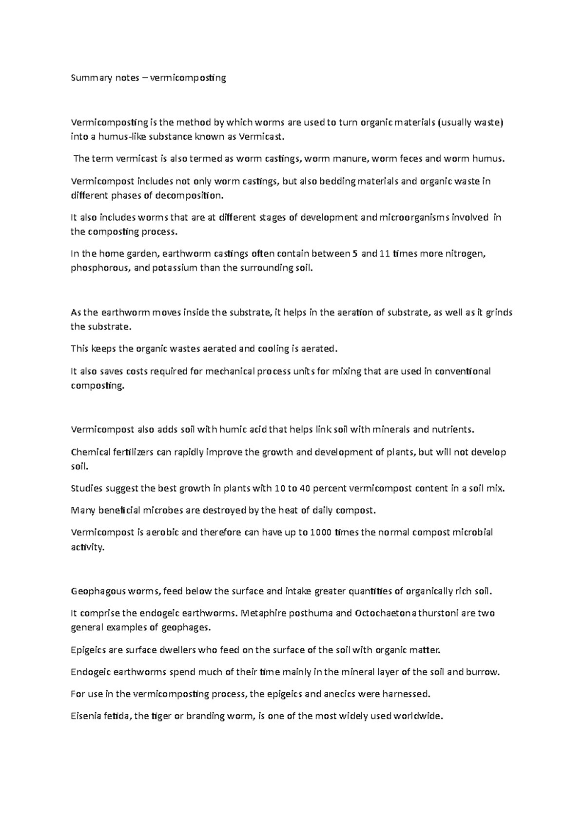 Summary notes Summary notes