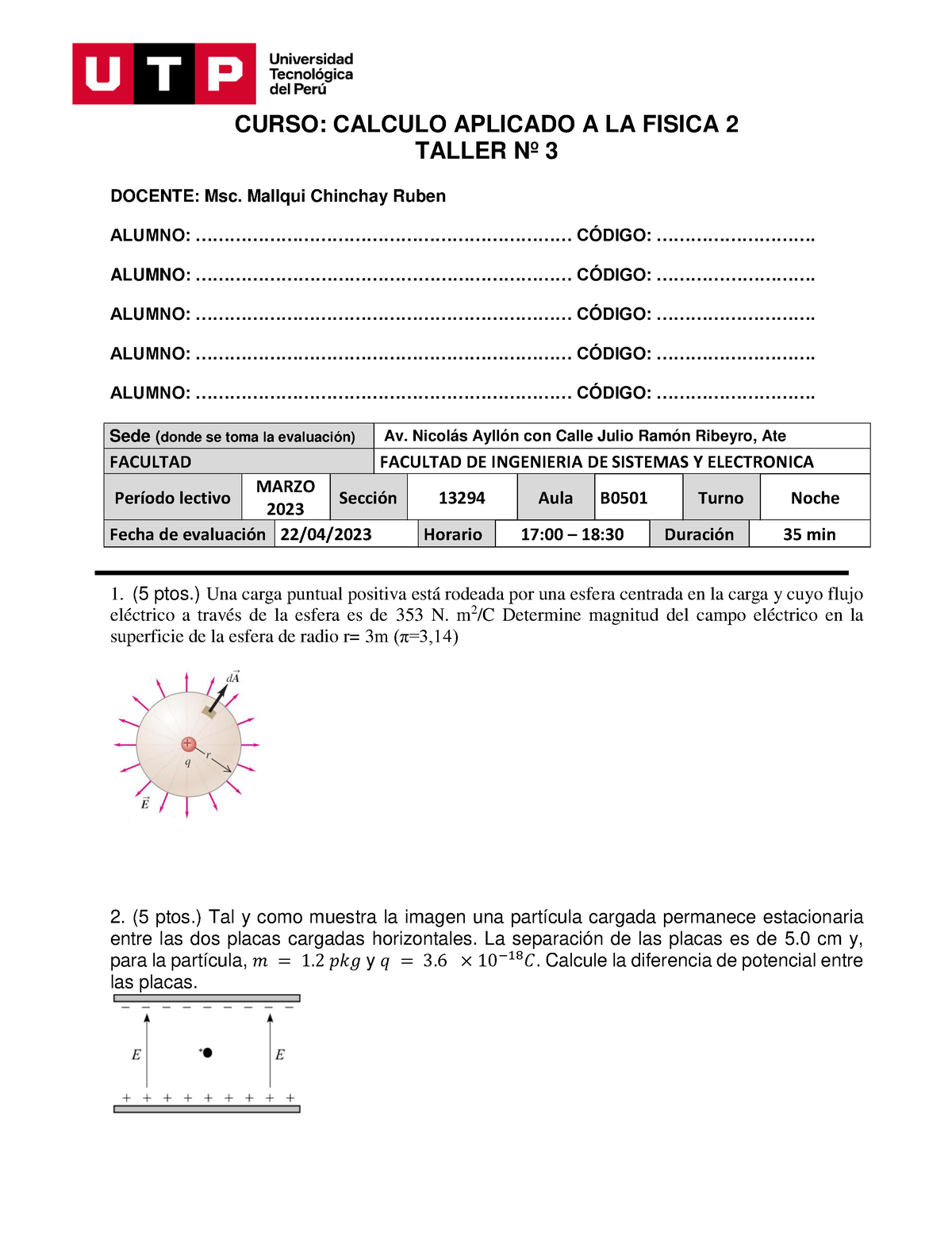 S04.s3 Taller N3 CAF2 - CURSO: CALCULO APLICADO A LA FISICA 2 TALLER Nº ...