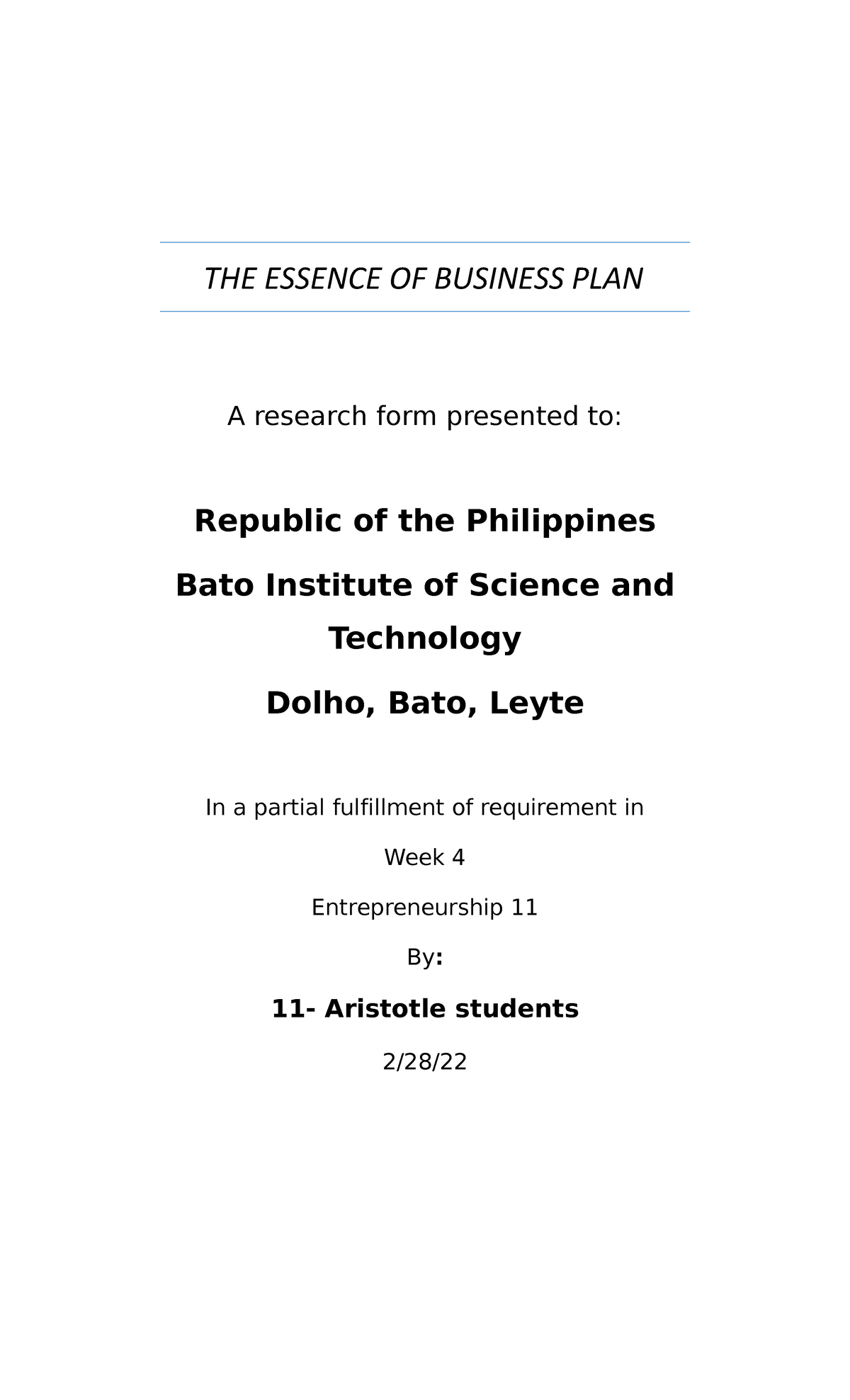 research on sample business plan that are applicable to the general academic strand