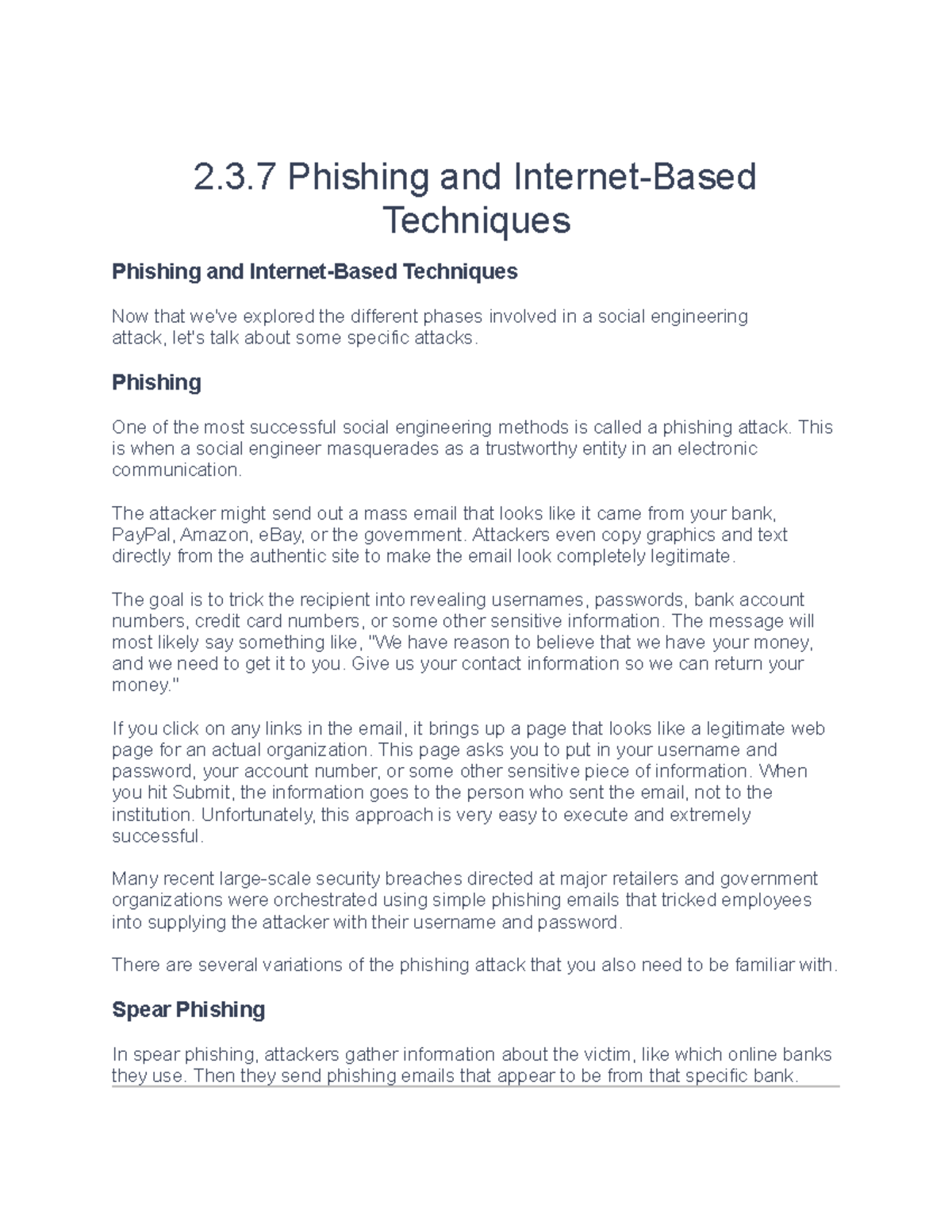 2.3.7 Phishing And Internet-Based Techniques - 2.3 Phishing And ...