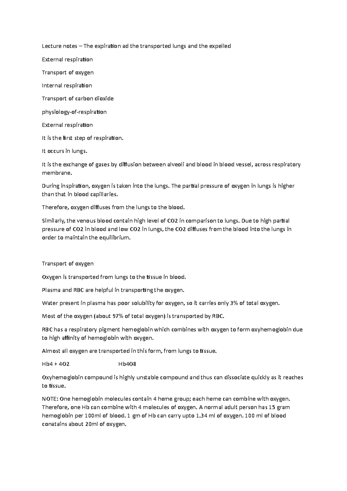 Lecture notes – The expiration ad the transported lungs and the ...