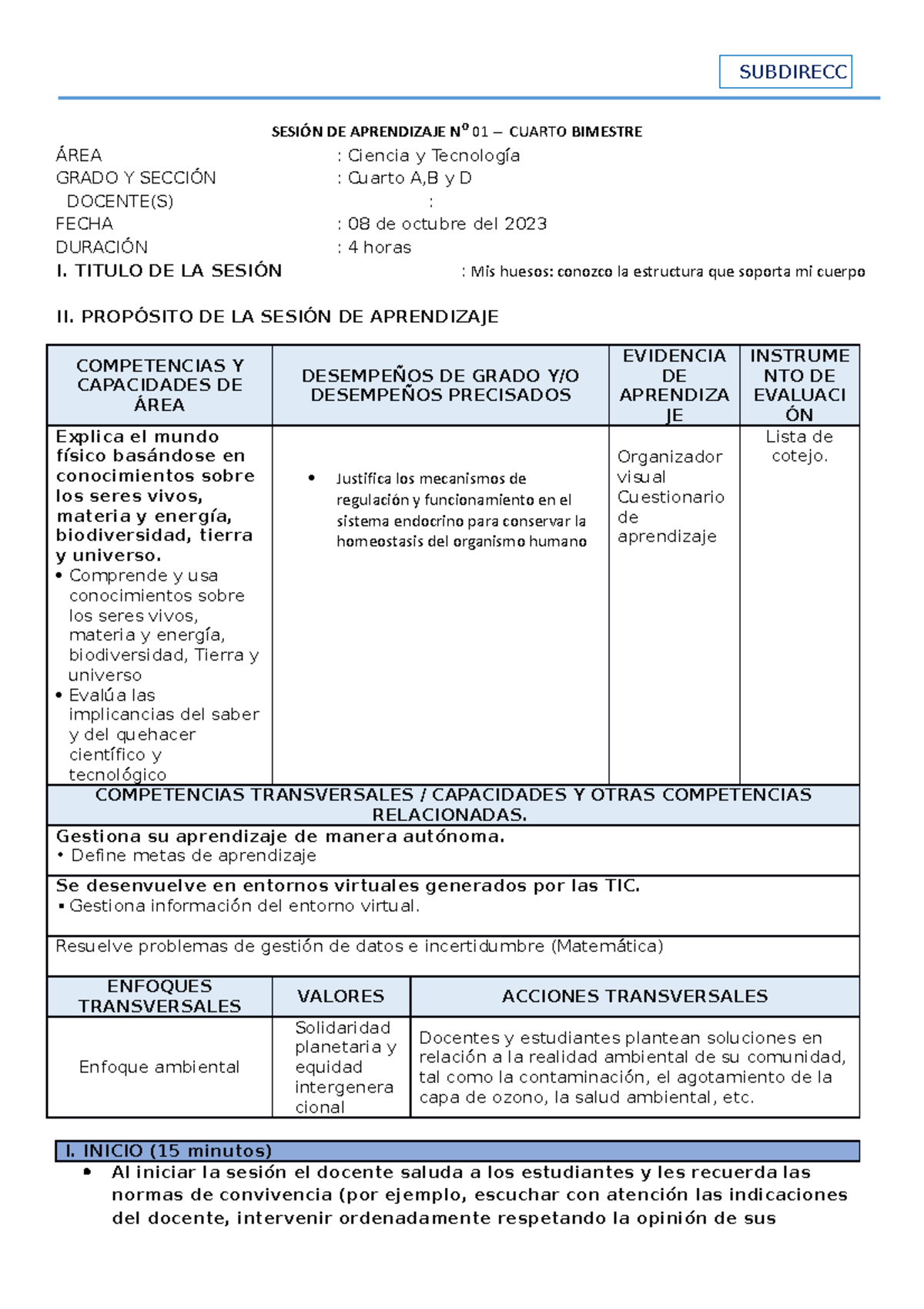 Sesion DE Aprendizaje 9 3B 2023 C - SESIÓN DE APRENDIZAJE NO 01 ...