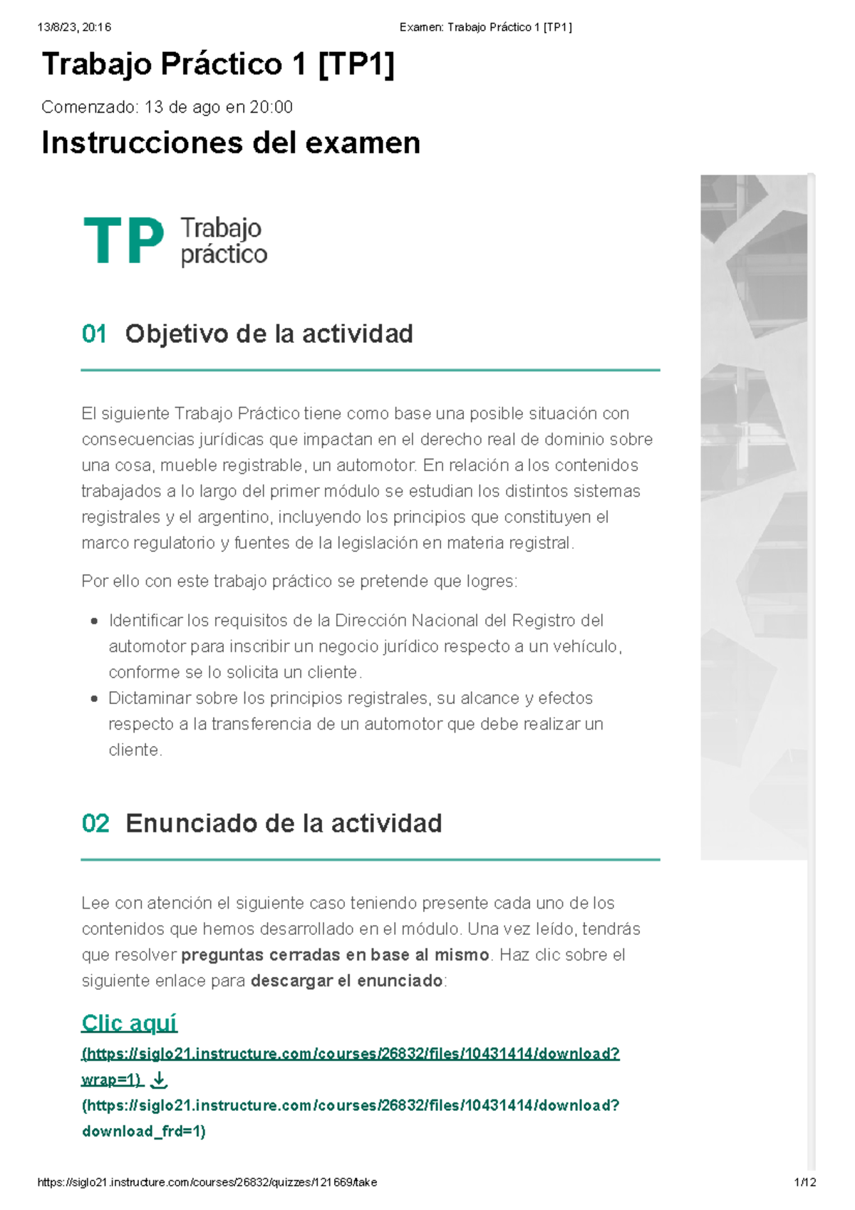 Examen Trabajo Práctico 1 Tp1 Trabajo Práctico 1 Tp1 Comenzado Examen Trabajo Práctico 1 Tp1 Trabajo Práctico 1 Tp1 Comenzado