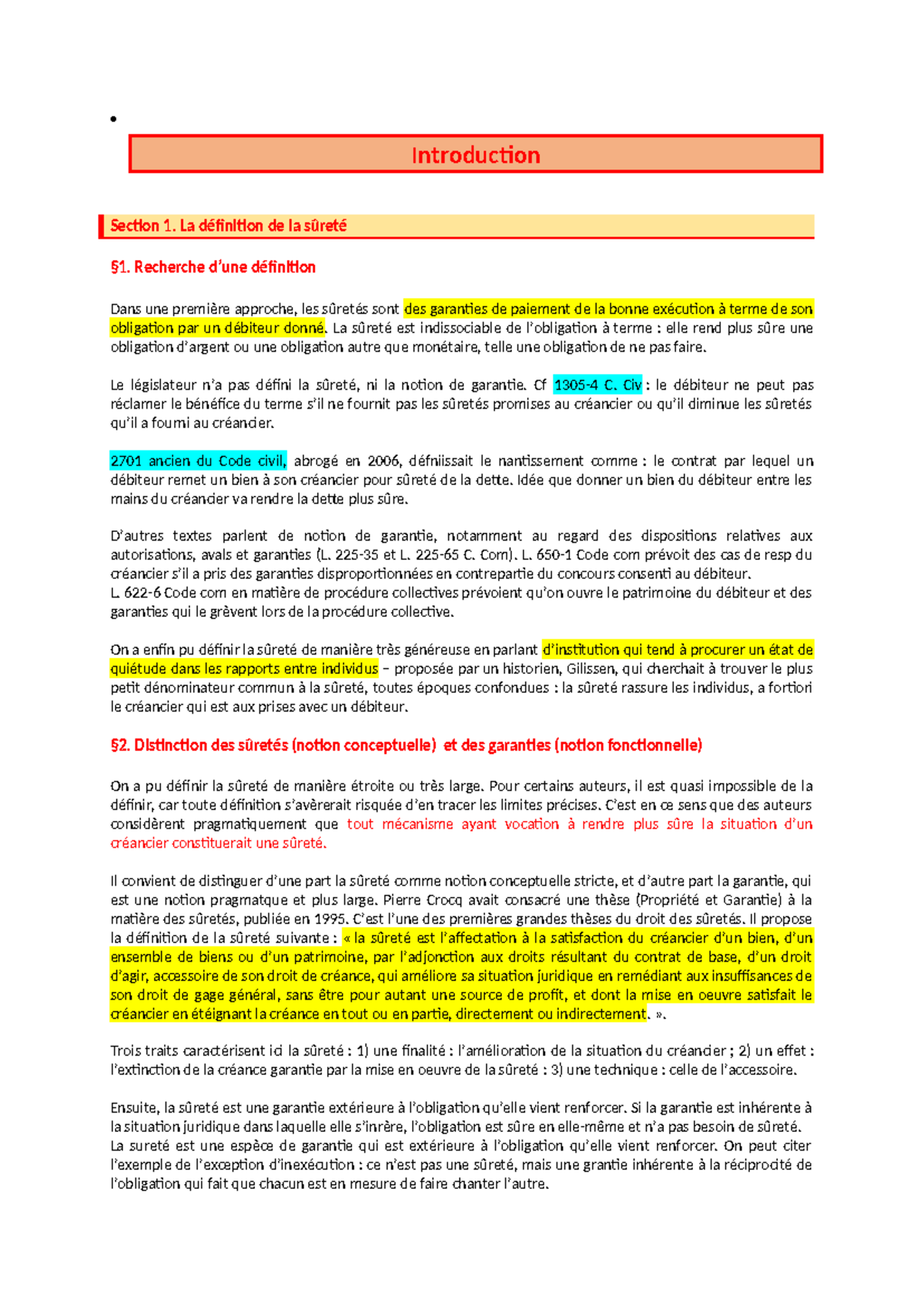 CM Sûretés - Introduction Section 1. La définition de la sûreté §1 ...