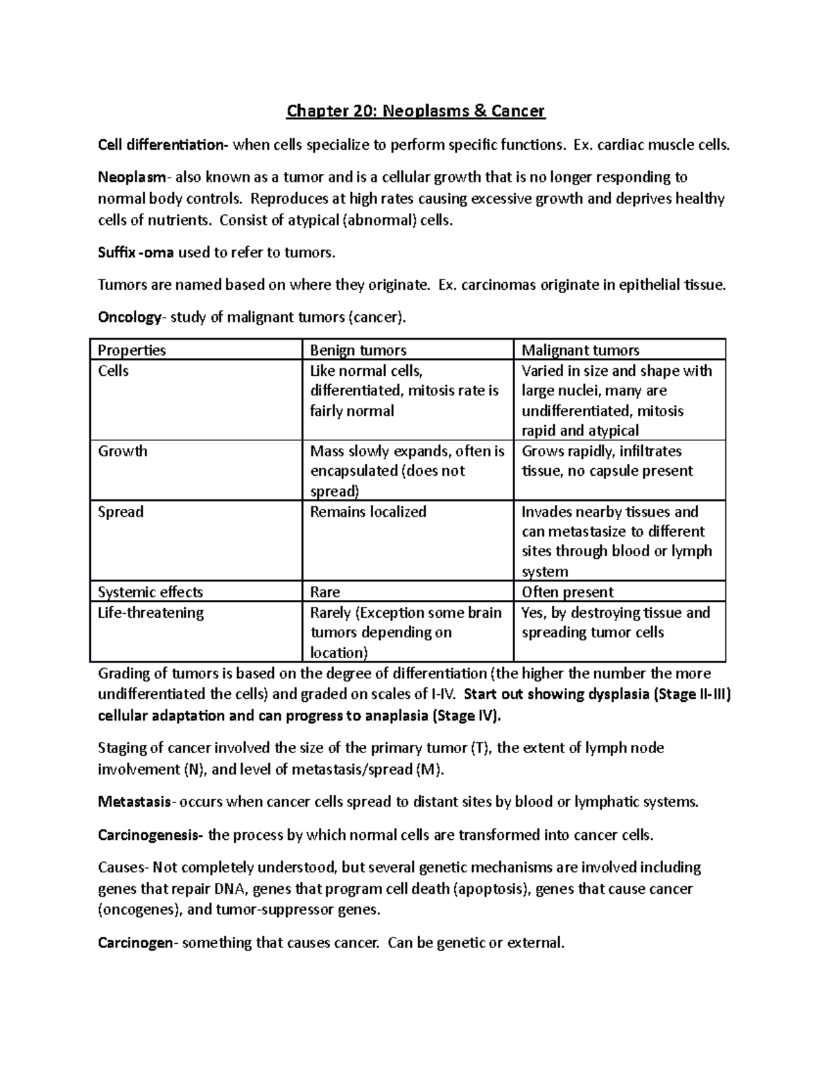 Chap20Cancer - Cancer Disorder/notes - Chapter 20: Neoplasms & Cancer ...