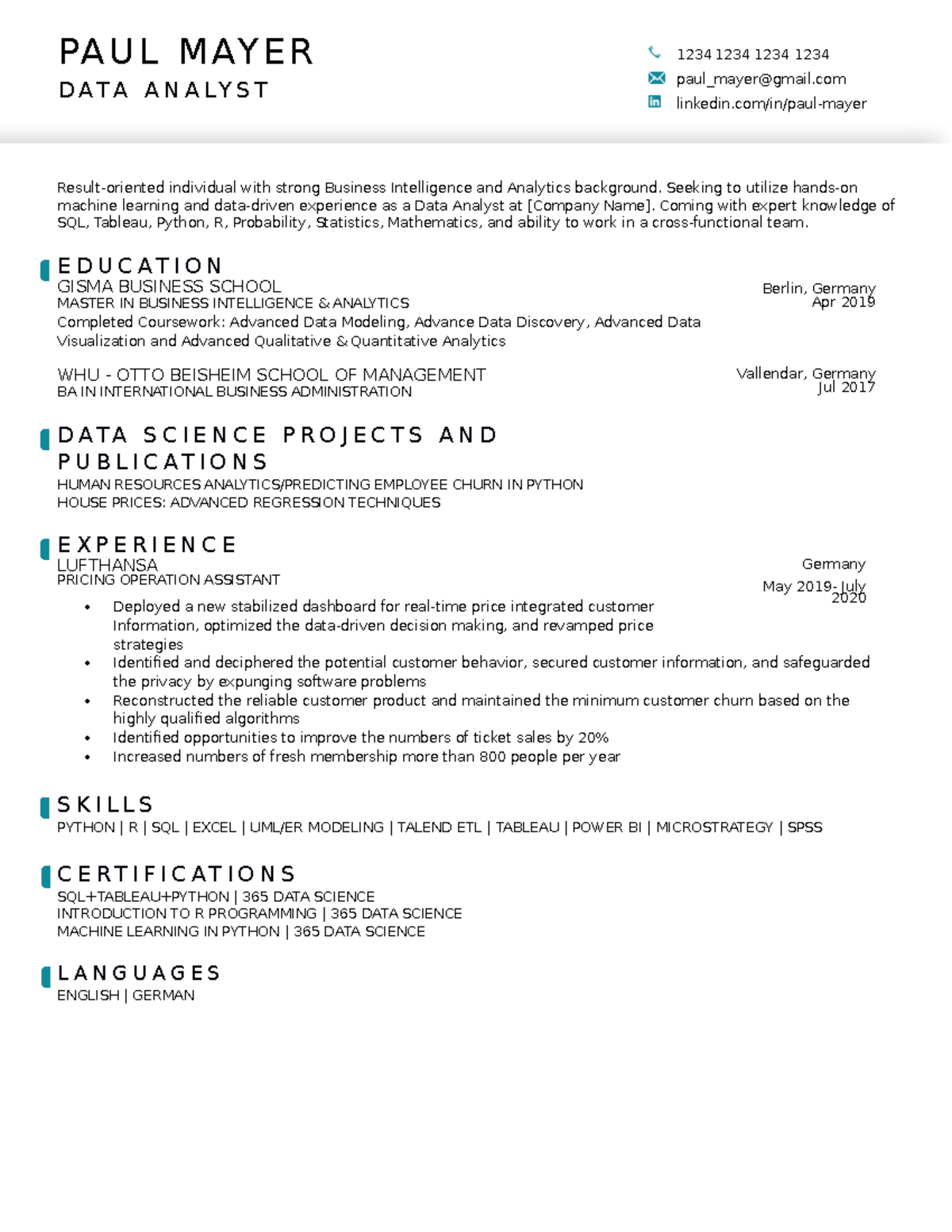 Data Analyst Resume Sample - Result-oriented individual with strong ...