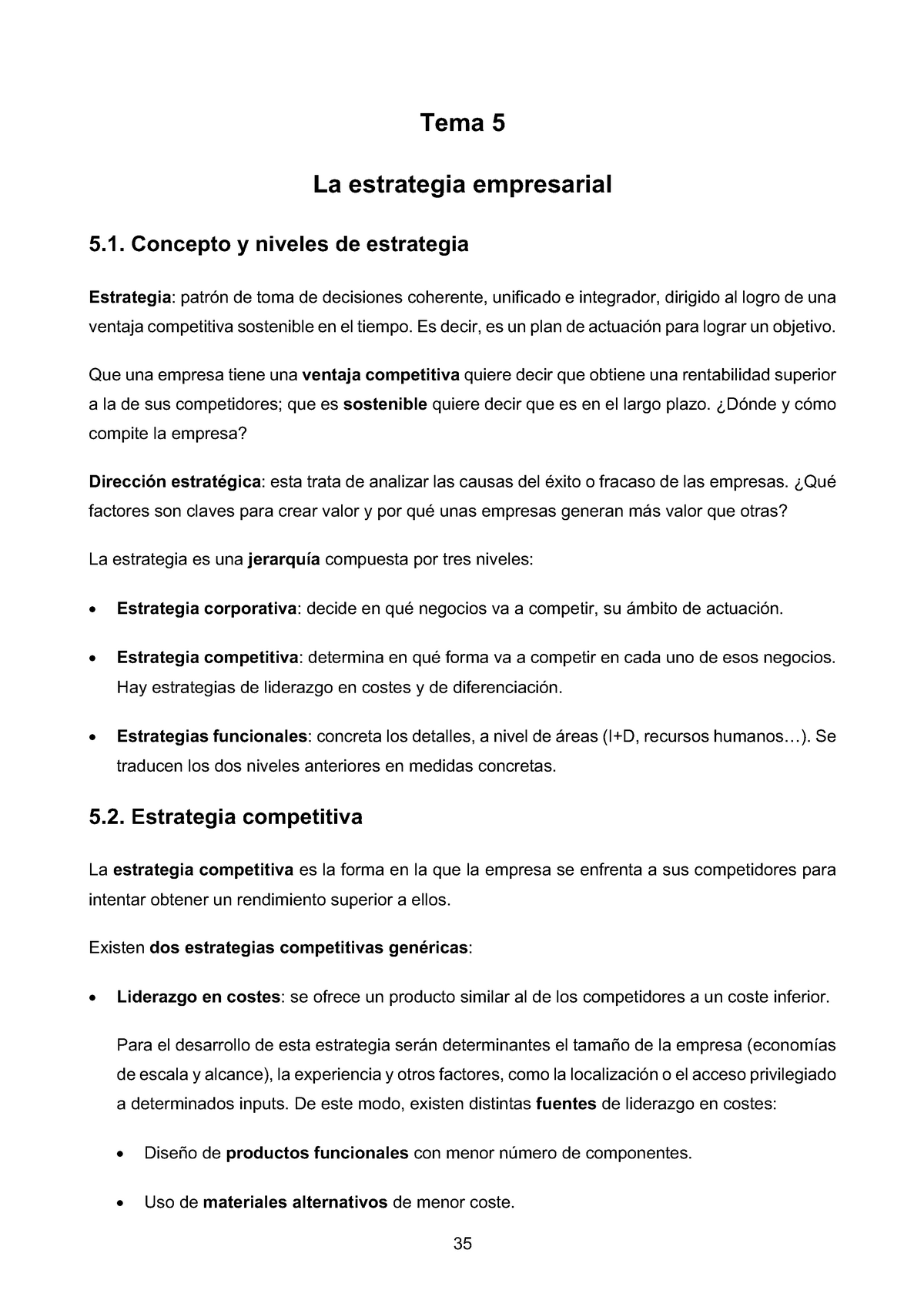 Tema 5 La Estrategia Empresarial Concepto Y Niveles De Estrategia Estrategia Patrón De 0636