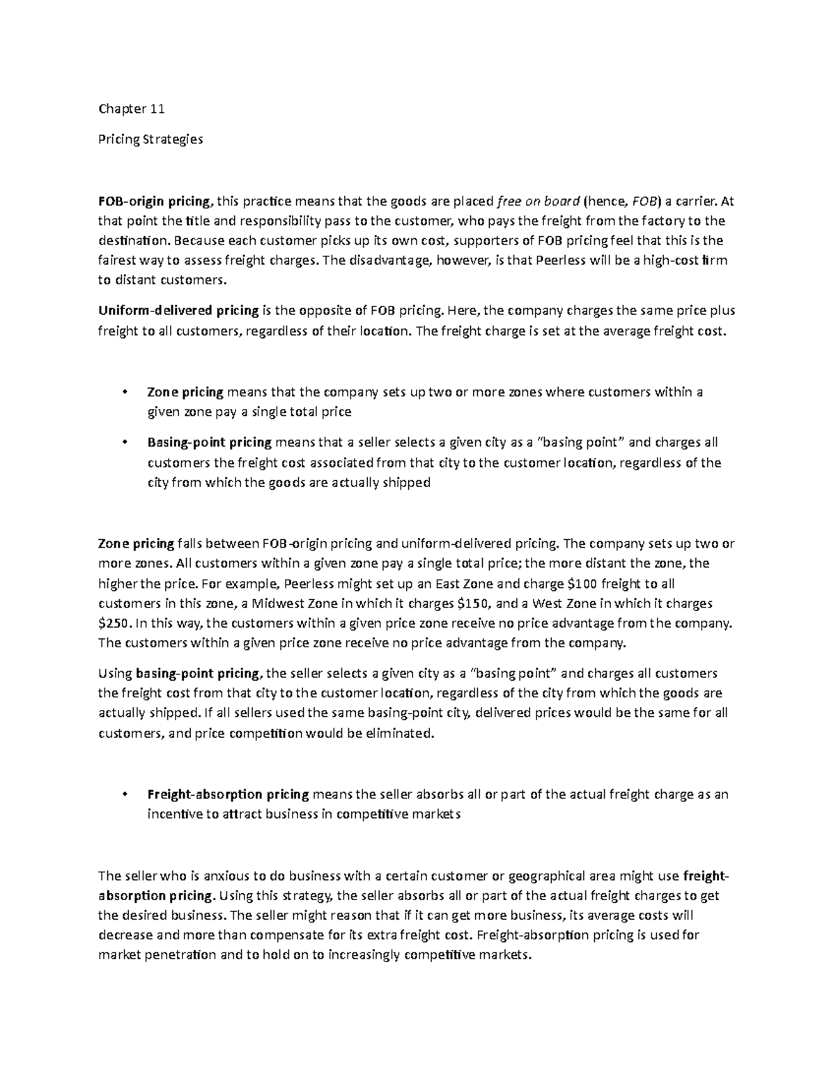 Chapter 11f - Lecture notes 11 - Chapter 11 Pricing Strategies FOB ...