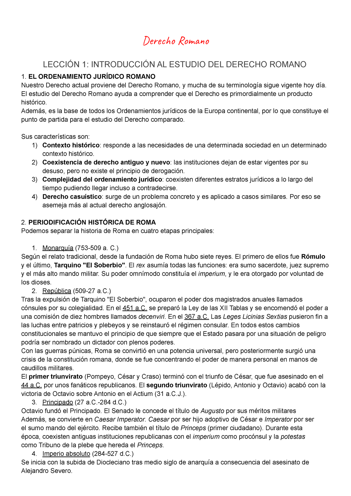 Derecho Romano Apuntes Completos - Der Rom LECCIÓN 1: INTRODUCCIÓN AL ...