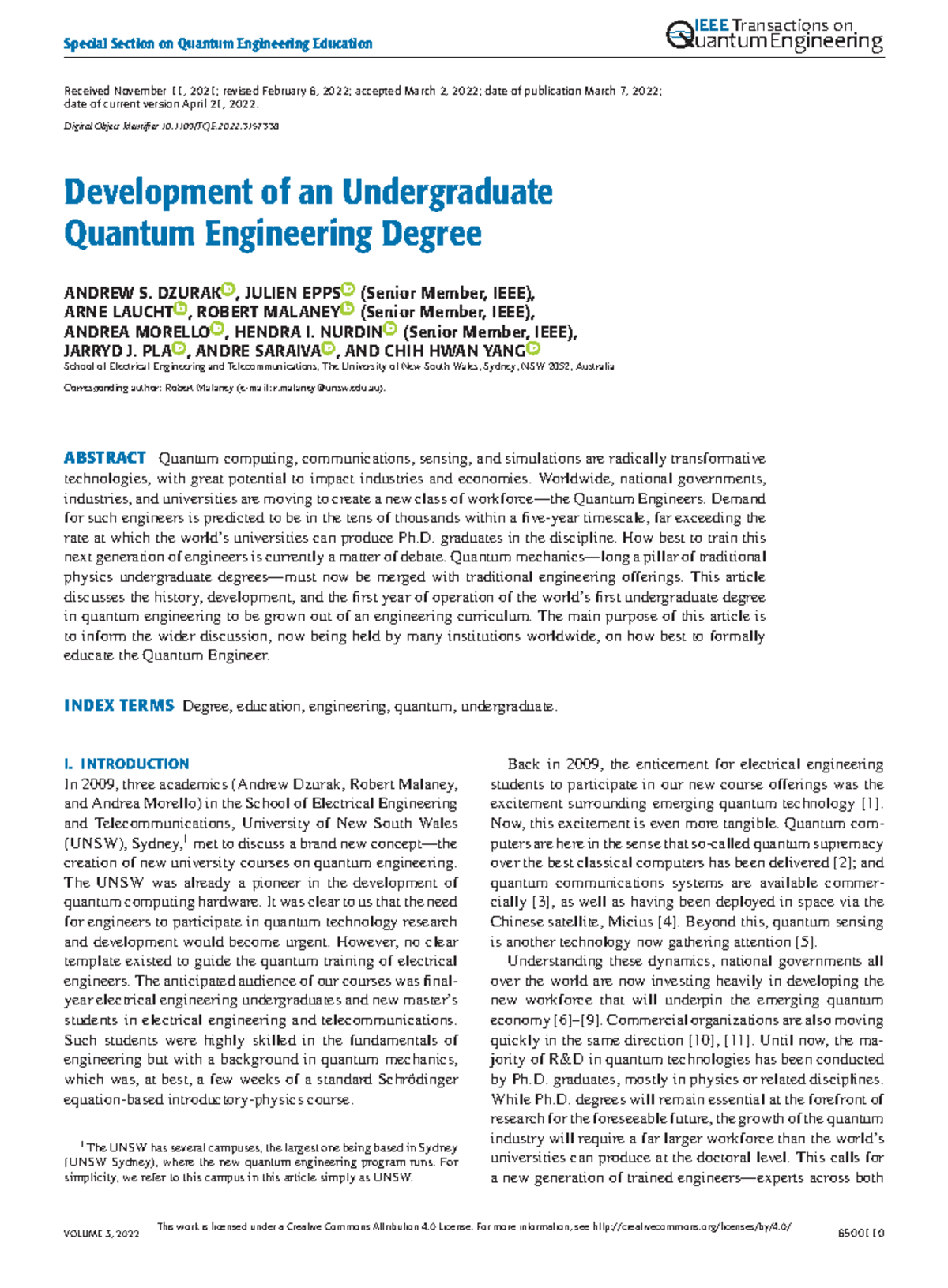 Development of an undergraduate quantum engineering degree special
