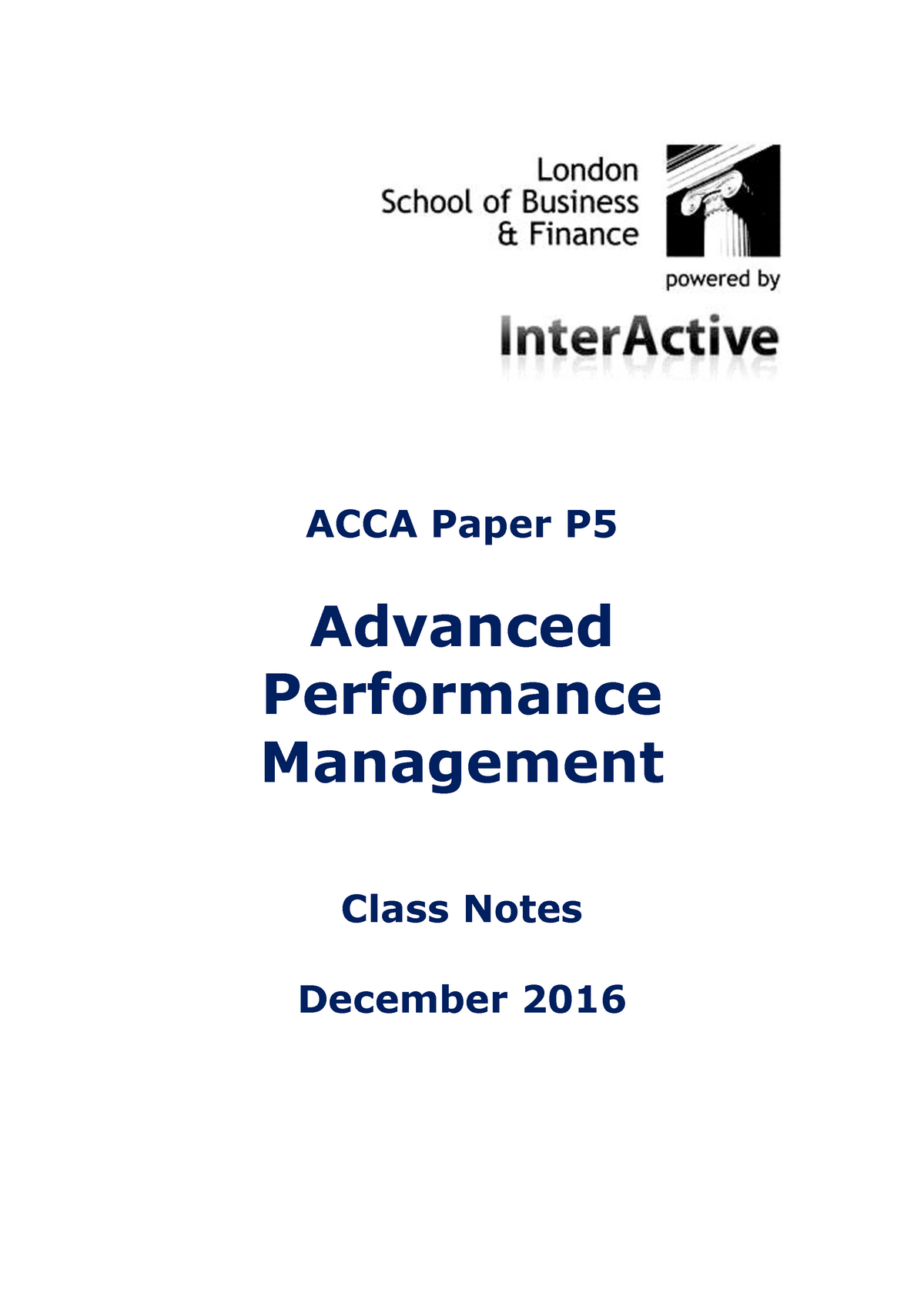 LSBF P5 Class Notes By Www - ACCA Paper P5 Advanced Performance ...