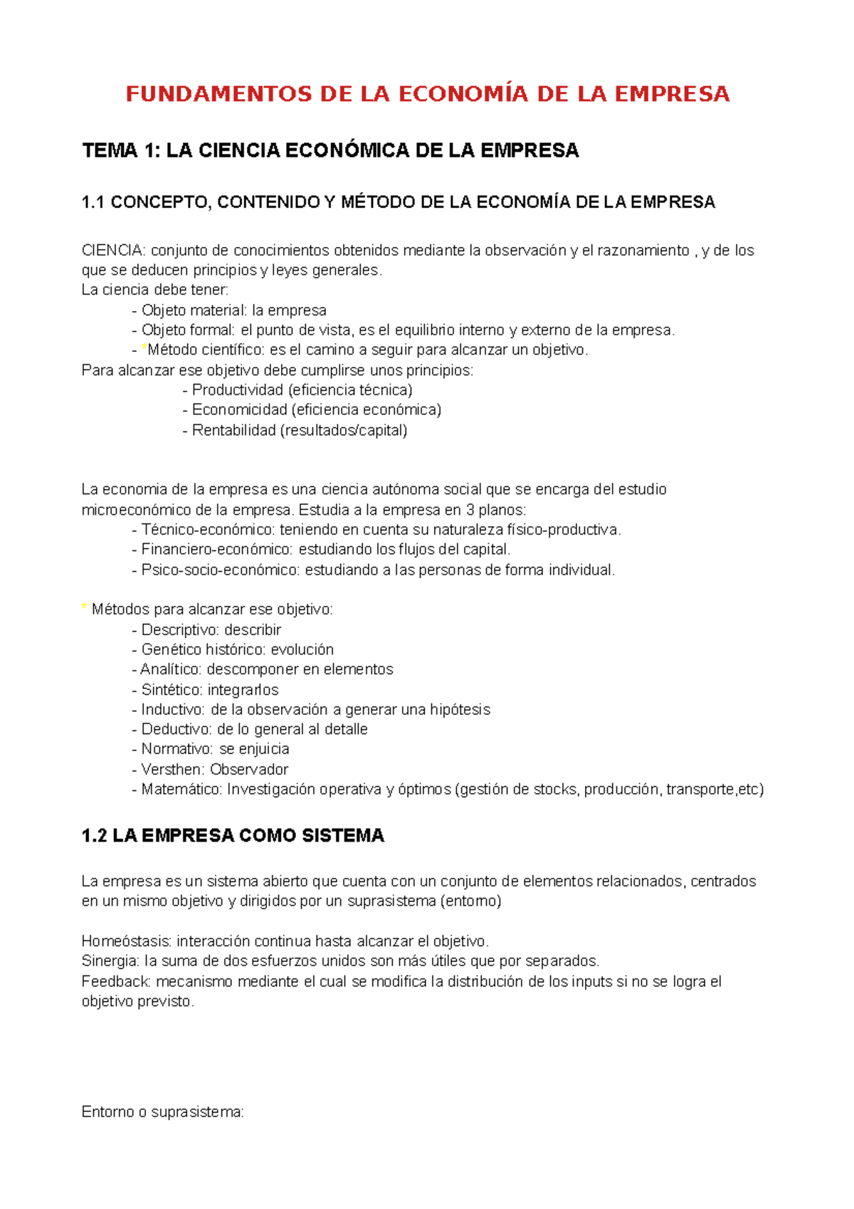 Apuntes Fundamentos - FUNDAMENTOS DE LA ECONOMÍA DE LA EMPRESA TEMA 1 ...