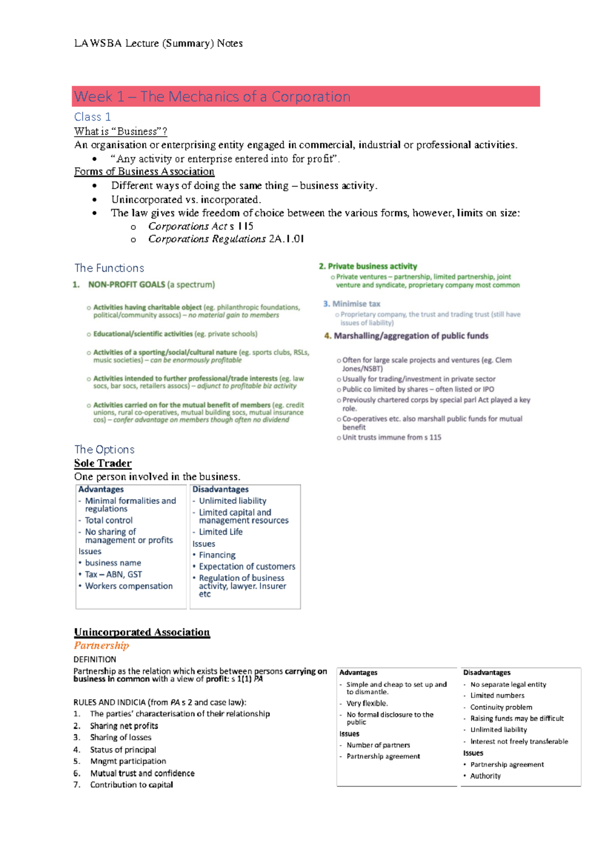 Lecture Summary Notes Weeks 1 10 - Week 1 – The Mechanics of a ...