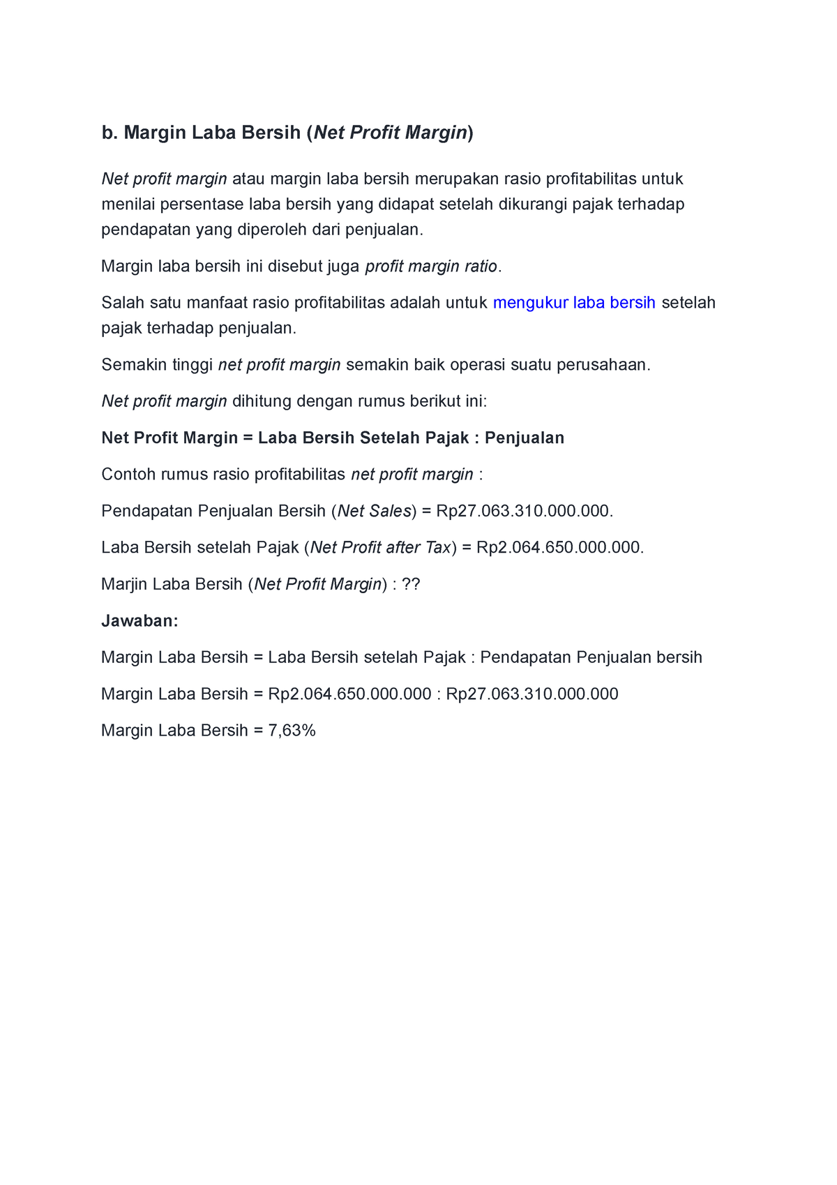 Margin Laba Bersih (Net Profit Margin) - B. Margin Laba Bersih (Net ...