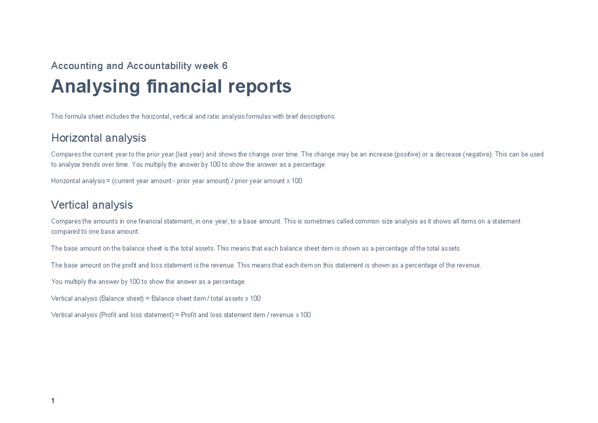 Ratio formulas - Accounting and Accountability week 6 Analysing ...