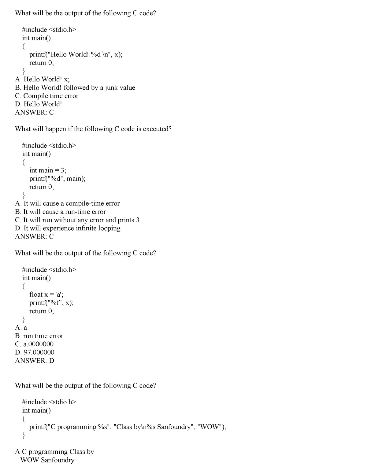 Bca C Mta Important Questions - What Will Be The Output Of The 