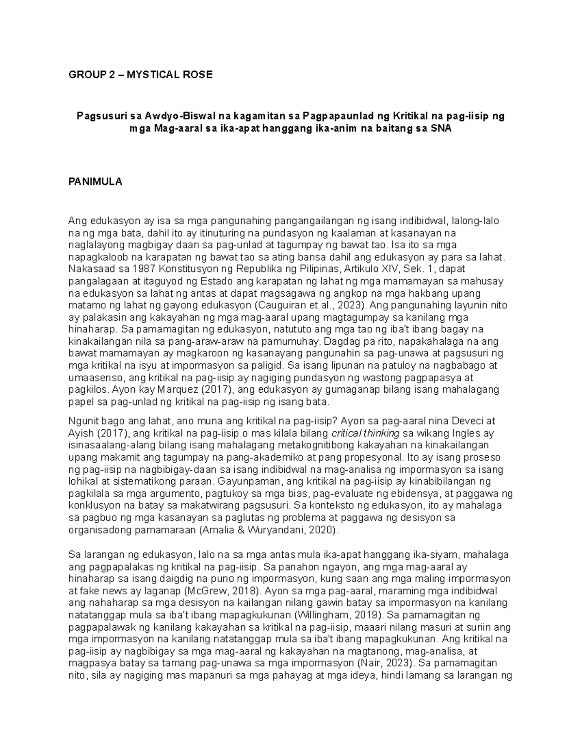 Final-pagbasa-research - GROUP 2 – MYSTICAL ROSE Pagsusuri sa Awdyo ...