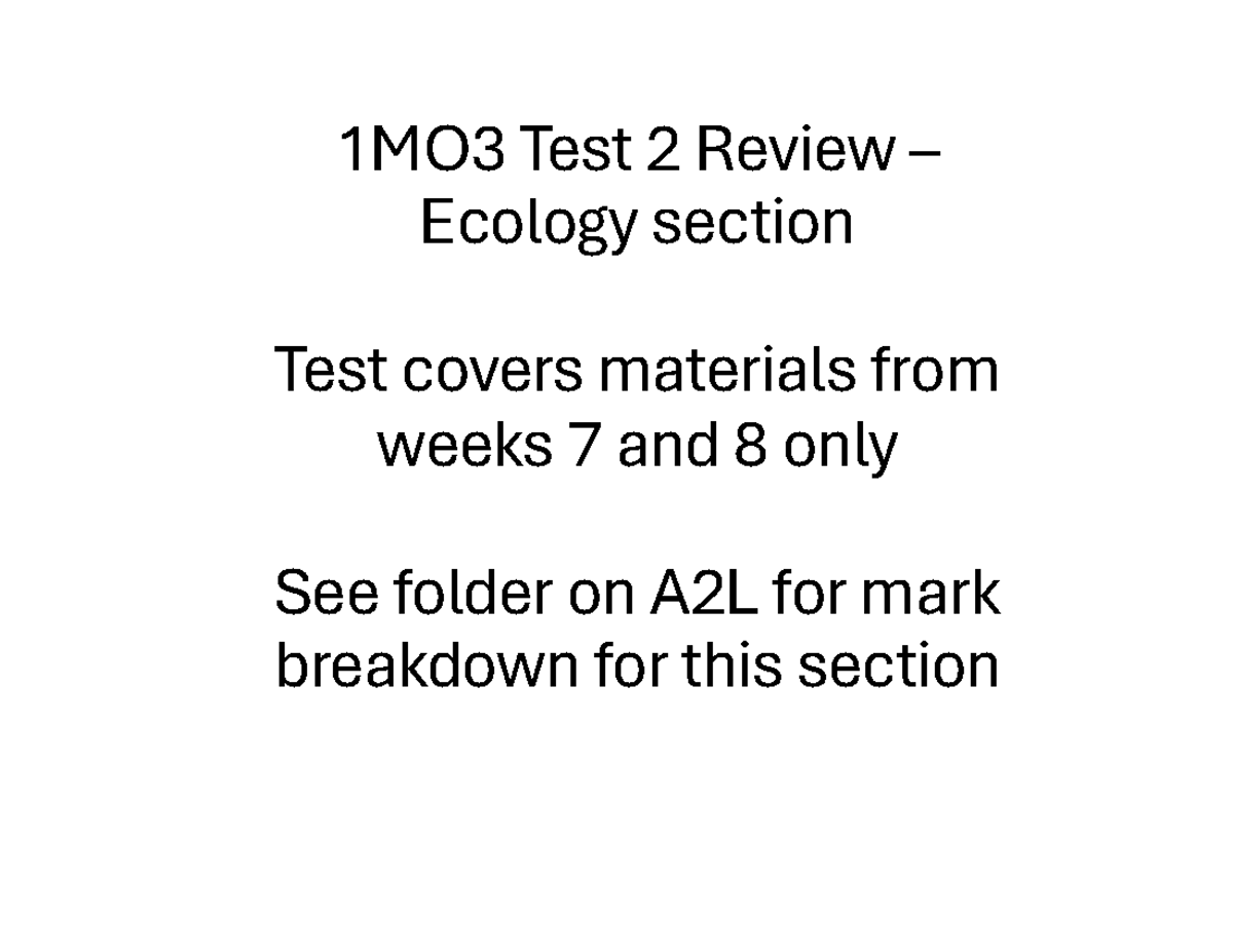 1M03 Test 2 Ecology review - 1MO3 Test 2 Review – Ecology section Test ...