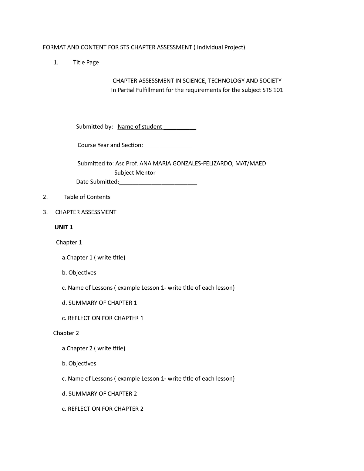 STS Chapter Assessment Guide - FORMAT AND CONTENT FOR STS CHAPTER ...