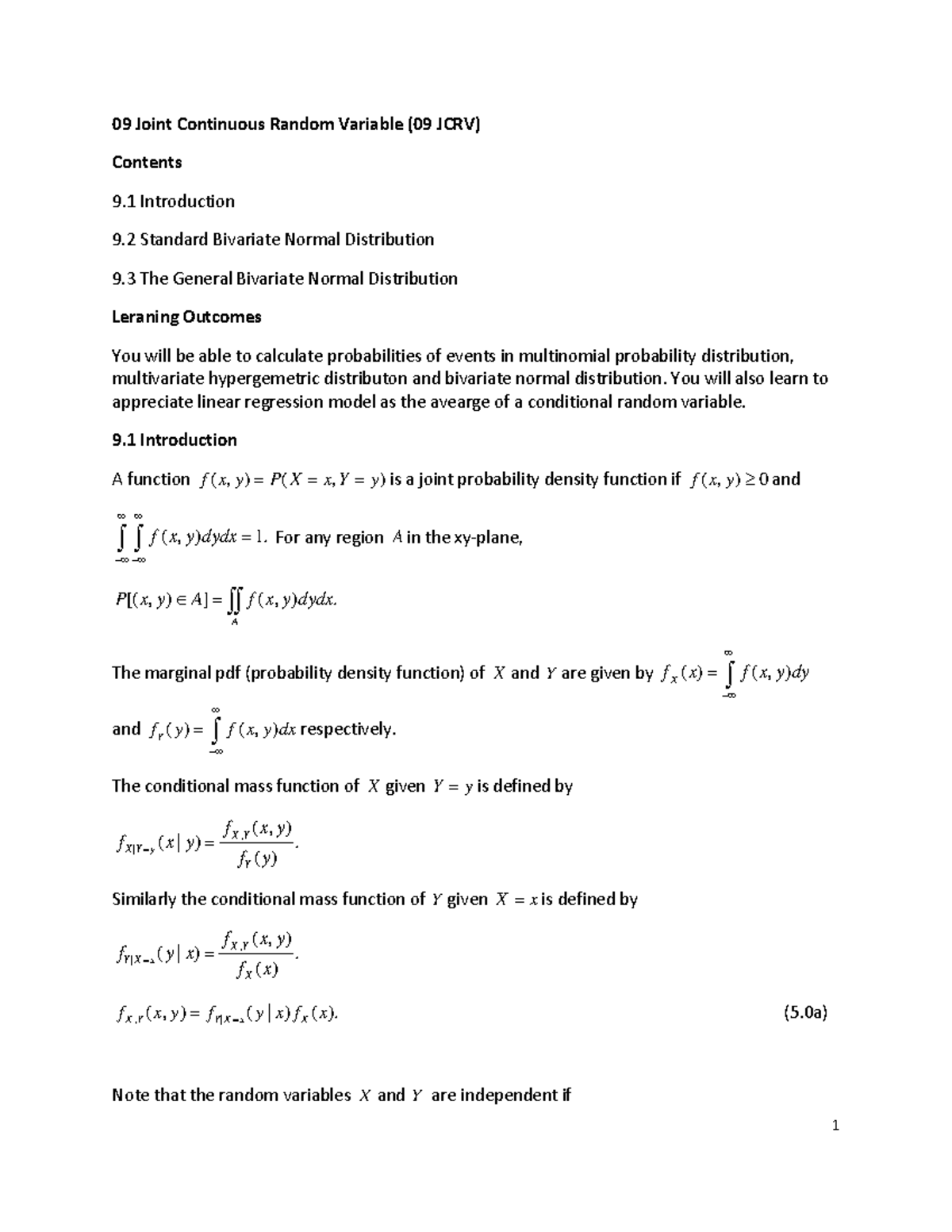 09 JCRM - course material - 09 Joint Continuous Random Variable (09 ...