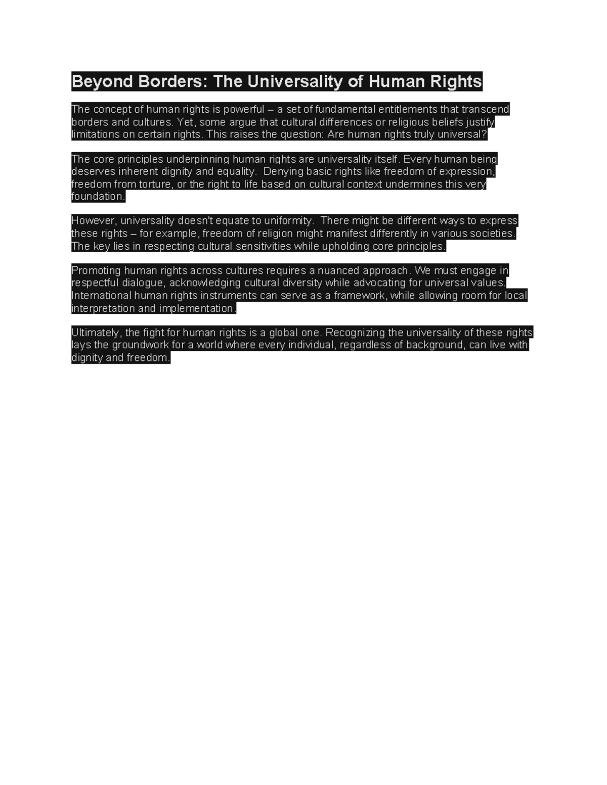 Beyond Borders The Universality of Human Rights - Yet, some argue that ...