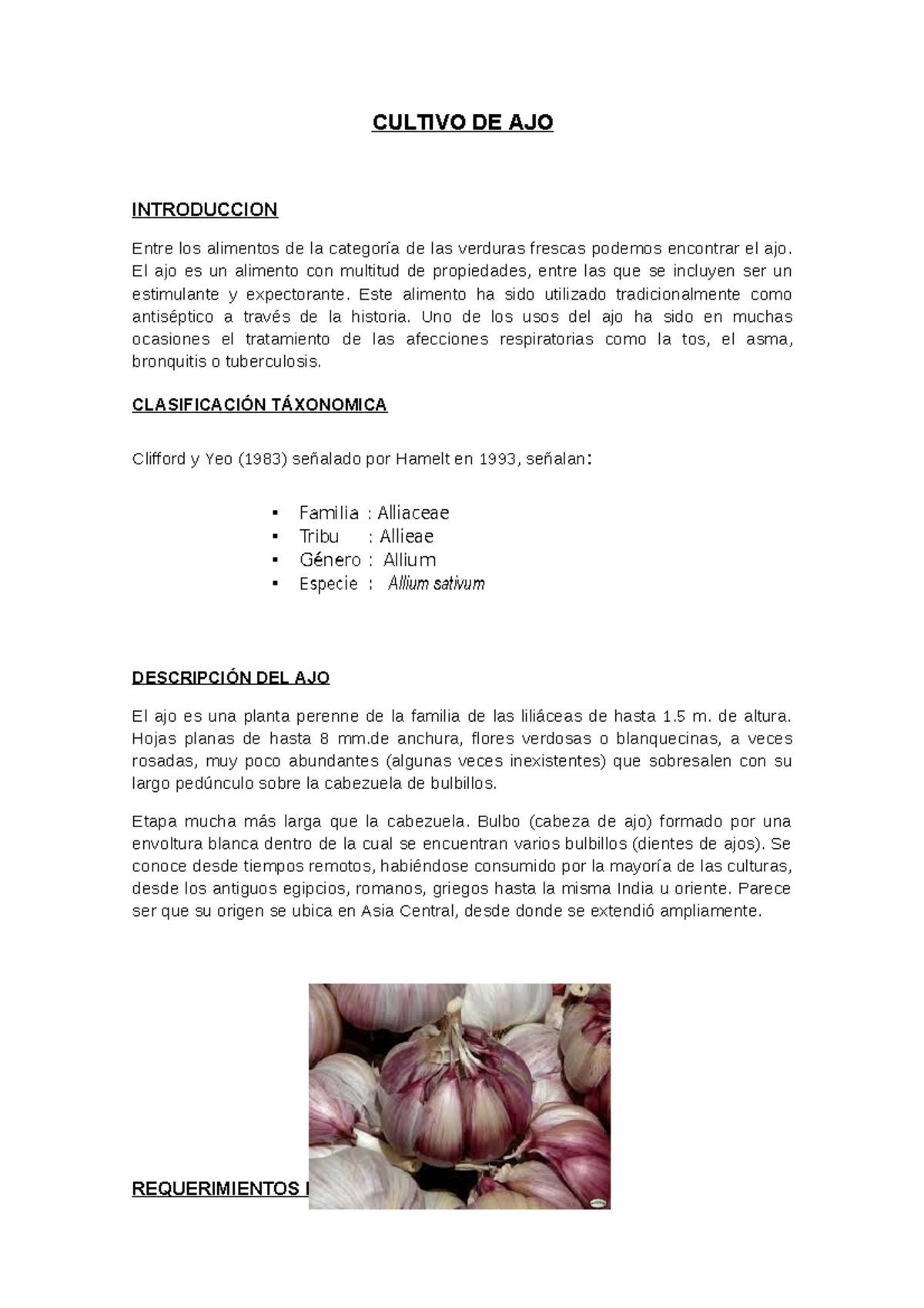 Manejodelcultivodeajo compress CULTIVO DE AJO INTRODUCCION Entre
