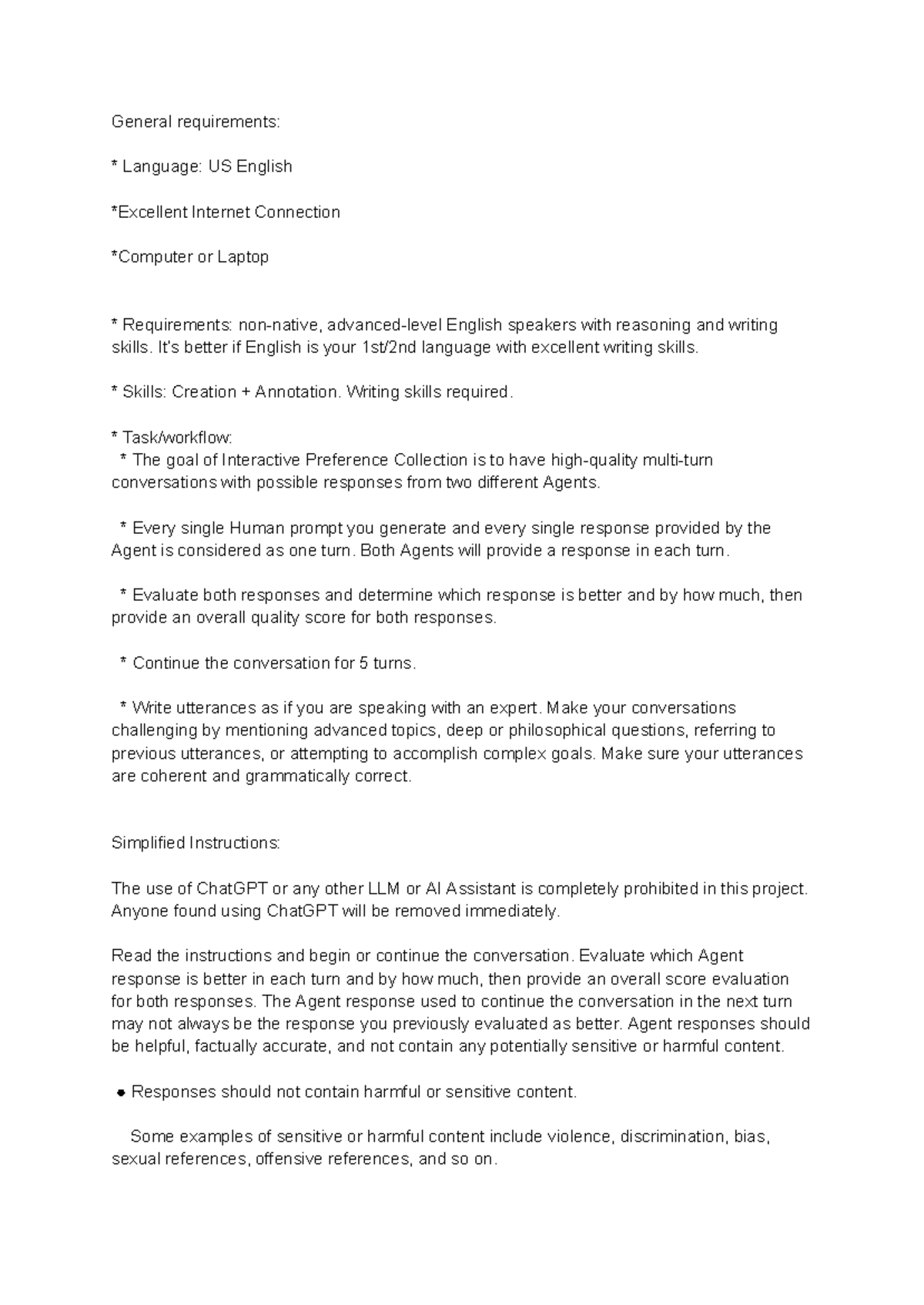 AI Annotation Work- English - General requirements: Language: US ...