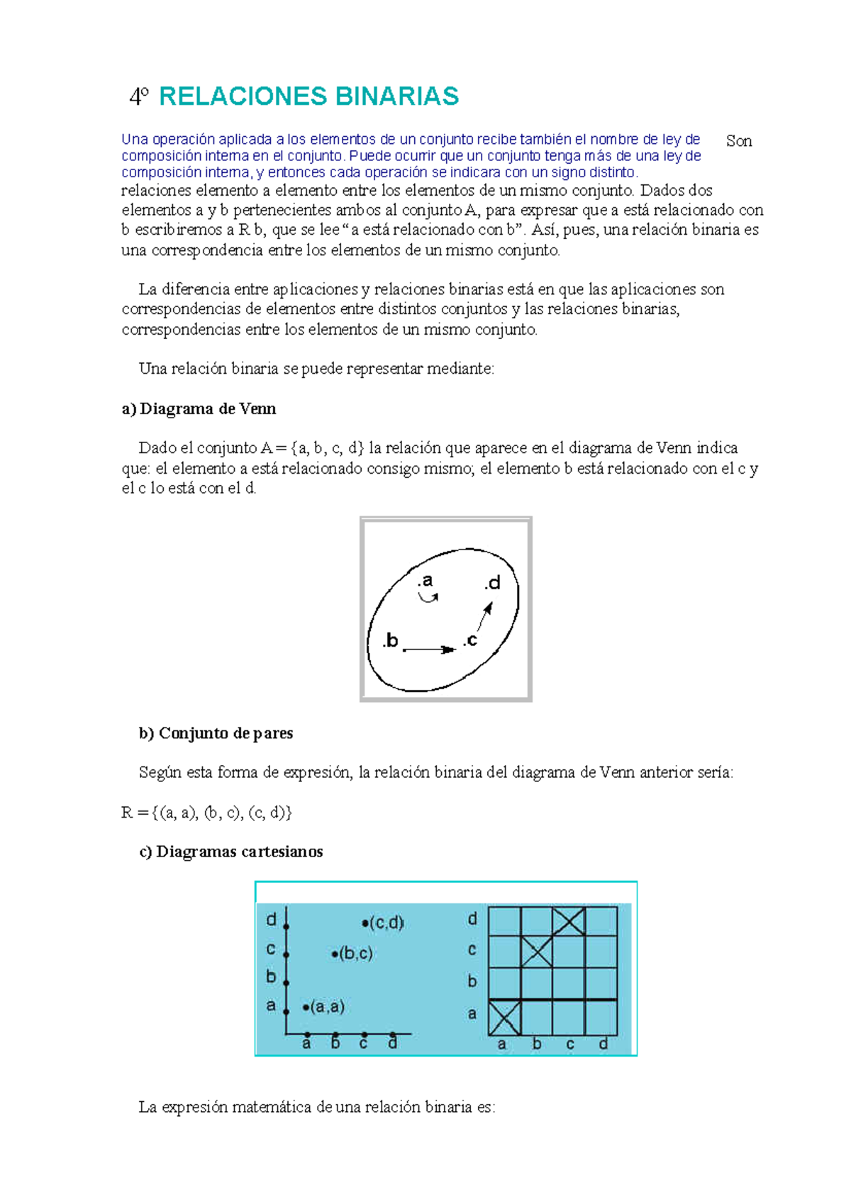 4º Relaciones Binarias - 4º RELACIONES BINARIAS Son - Studocu