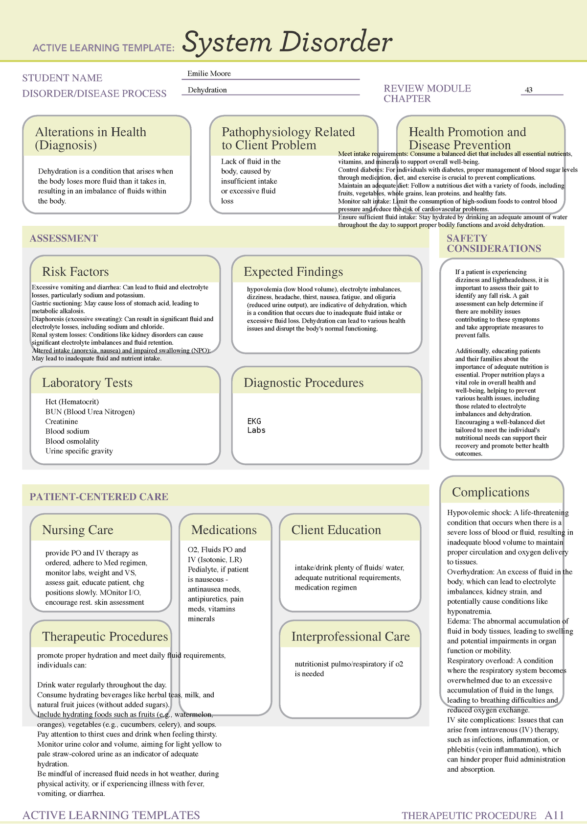 Dehydration - ATI - STUDENT NAME DISORDER/DISEASE PROCESS REVIEW ...