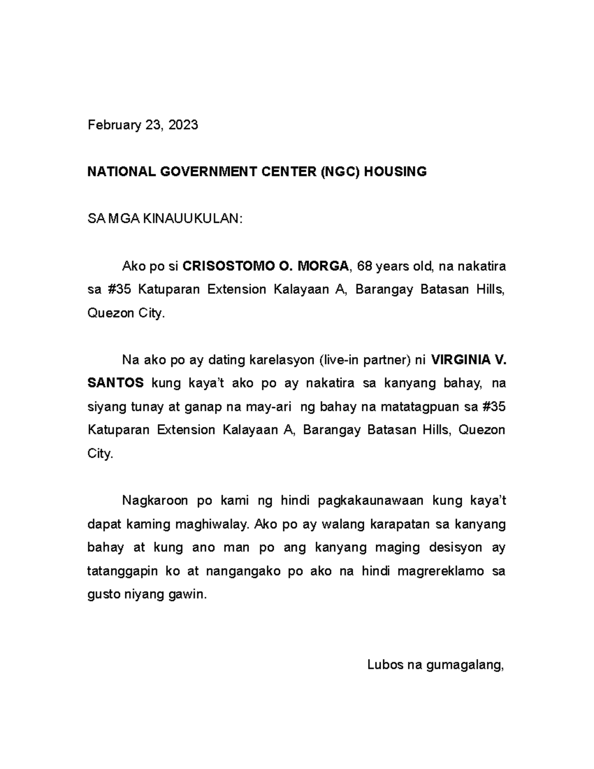 REQUEST LETTER FOR SOMETHING NOTHING - February 23, 2023 NATIONAL ...