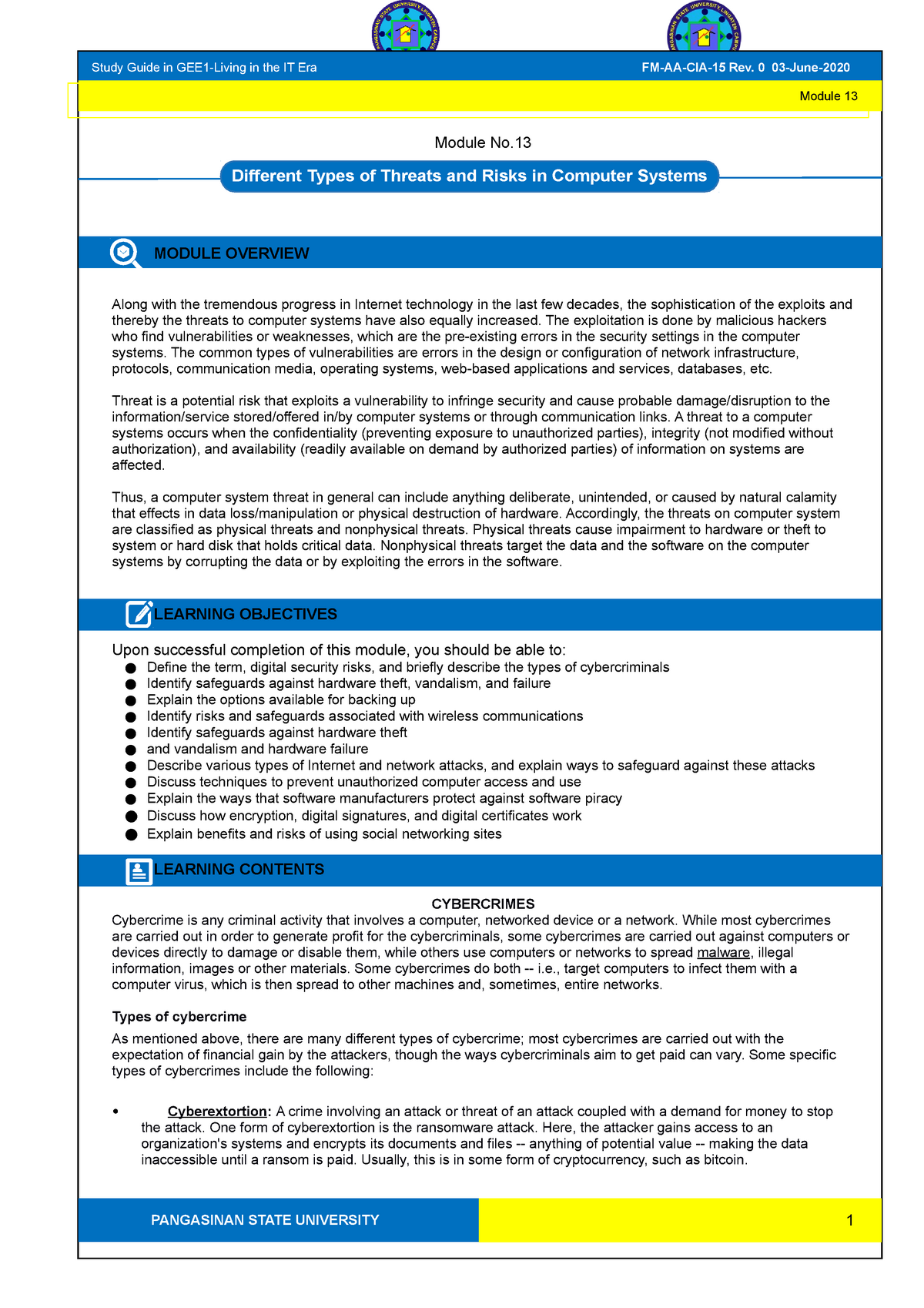 Module 13 Different Types of Threats and Risks in Computer Systems ...