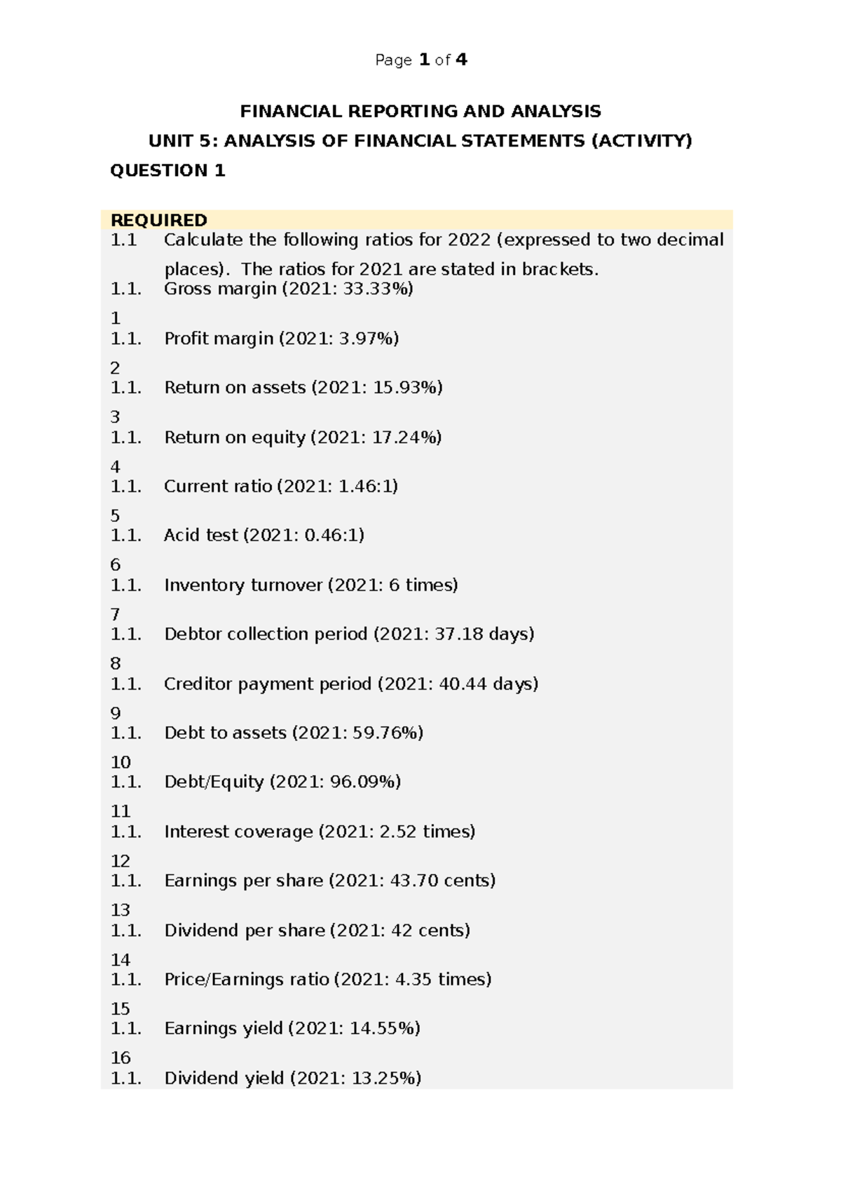 FIN REP & Analysis UNIT 5 Activities - FINANCIAL REPORTING AND ANALYSIS ...