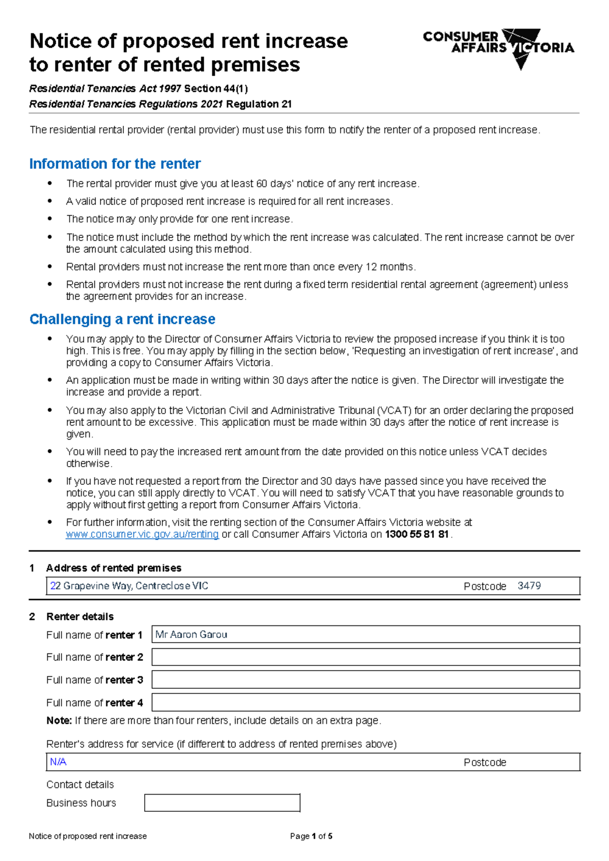 Cpprep 4124 - Notice of rent increase - VIC.v1.0 (1) (1) - Notice of ...