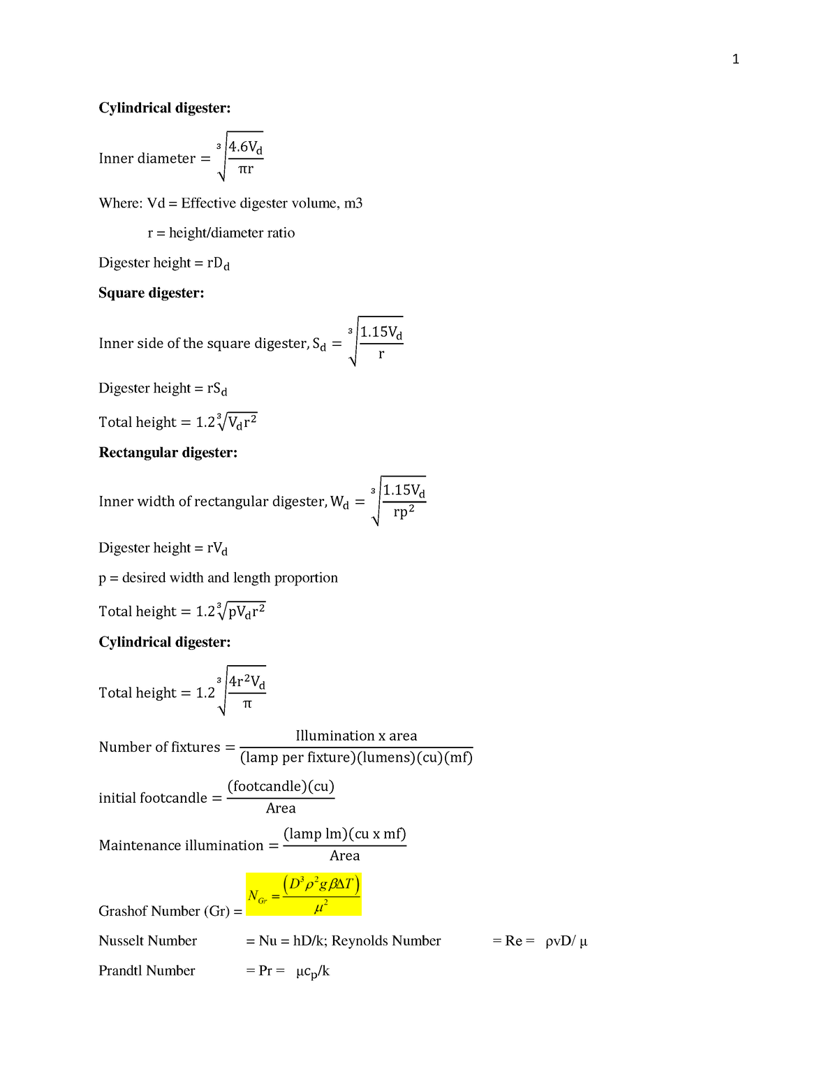 Part1 - Part 1 - Cylindrical Digester: Inner Diameter = √4 πr 3 Where ...