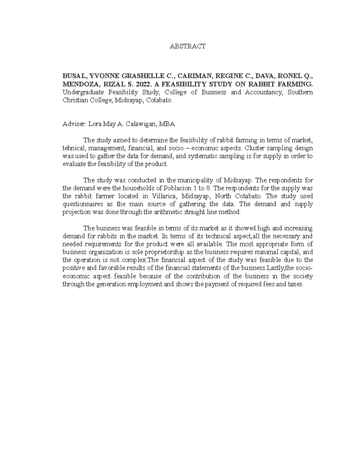 (2) Abstract 5 (3) Acknowledgements 5 ABSTRACT BUSAL, YVONNE