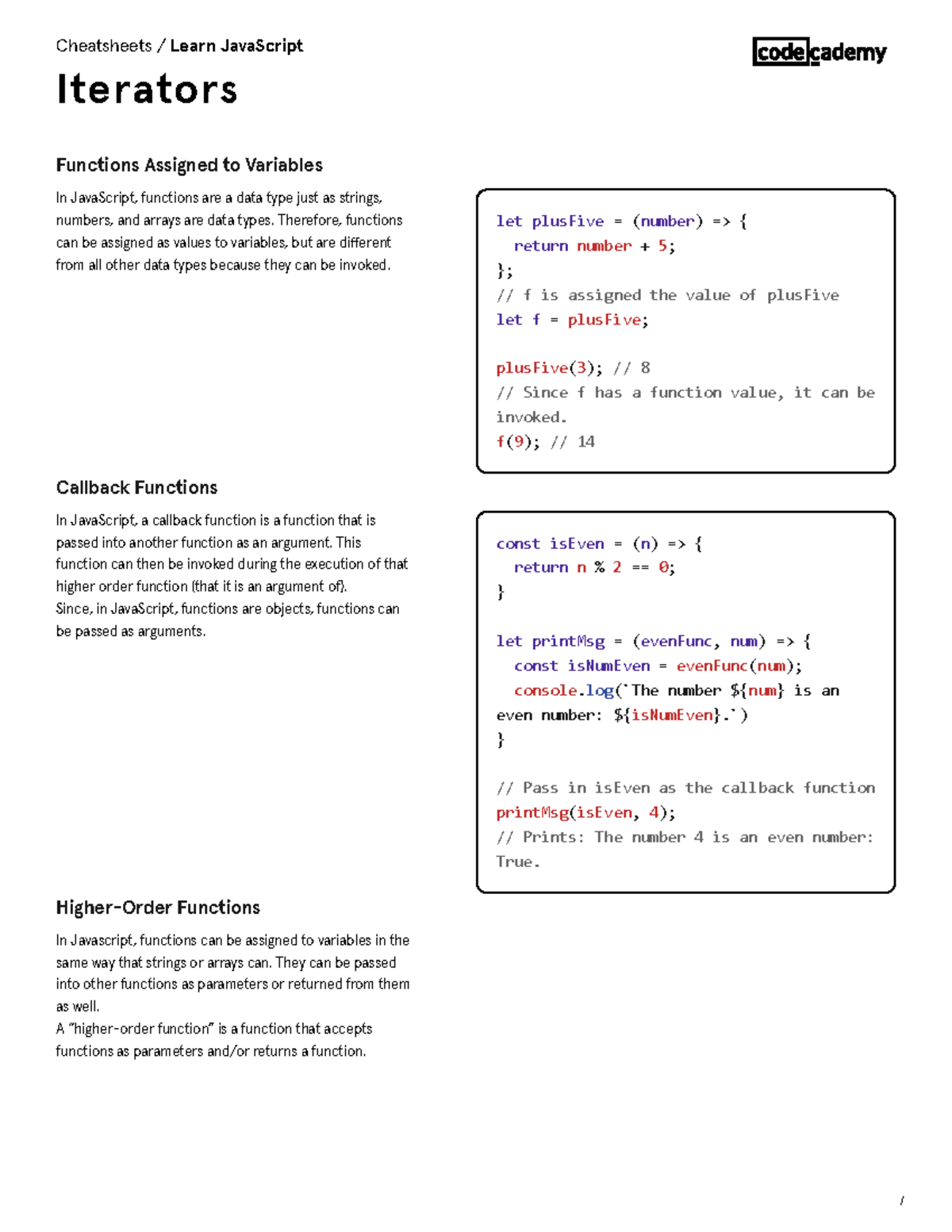 Learn Java Script Iterators Cheatsheet Codecademy - / In JavaScript ...