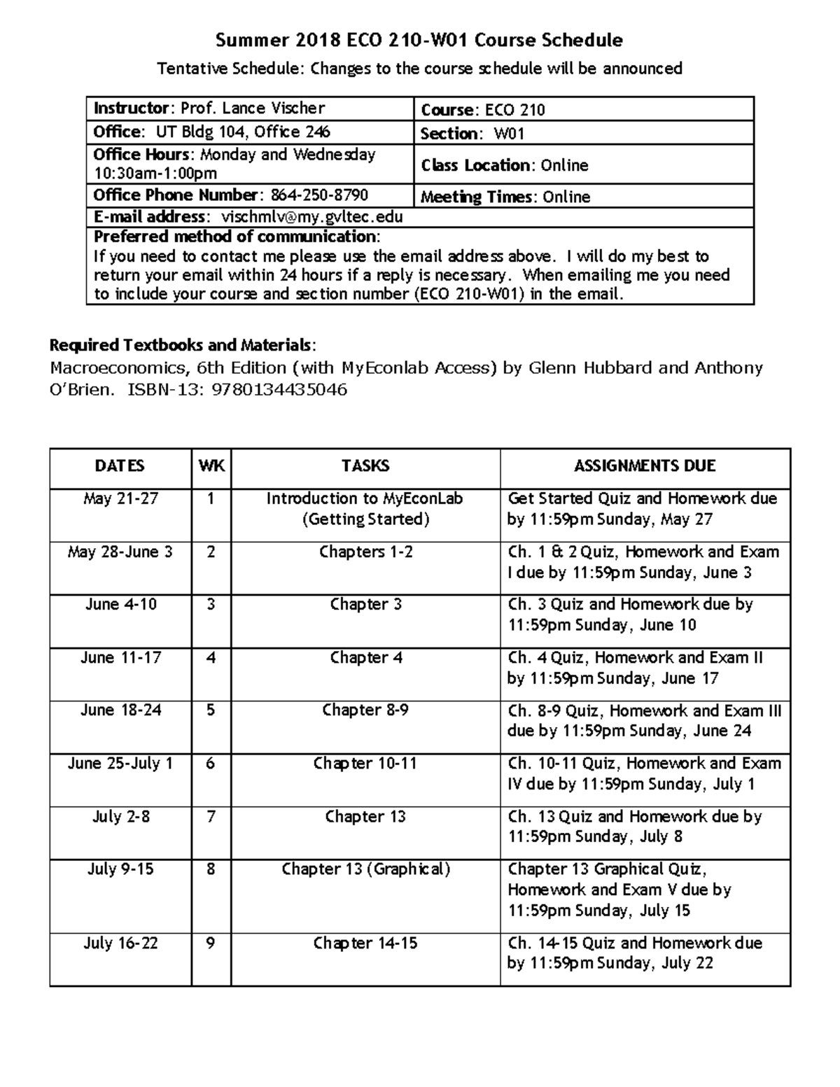 Eco 210 W01 Online Course Schedule Su18 Summer 2018 Eco Course