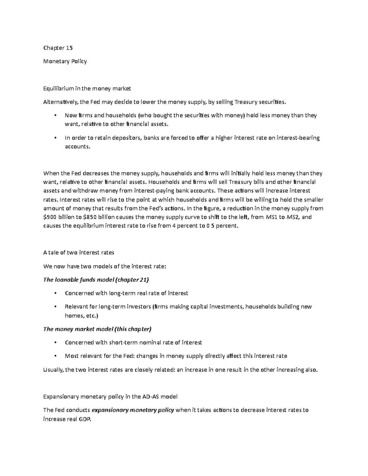 Chapter 15 Lecture Notes 3 - Chapter 15 Monetary Policy Equilibrium in ...