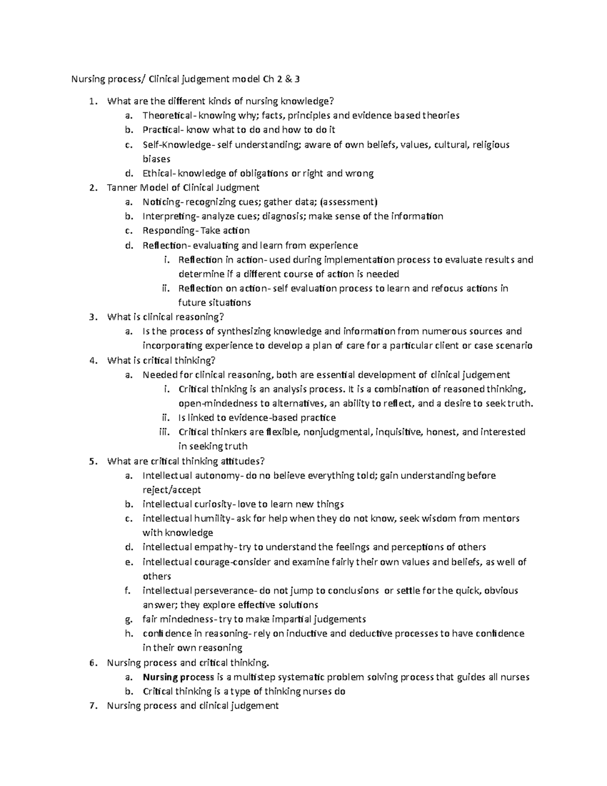 Nursing process notes - Nursing process/ Clinical judgement model Ch 2 ...