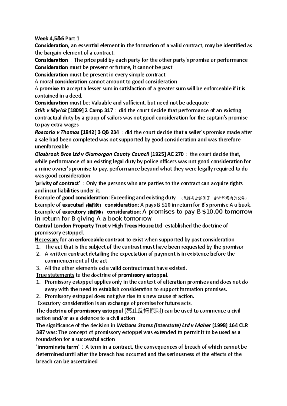 Final EXAM - Summary Business Law - Week Part 1 Consideration, An ...