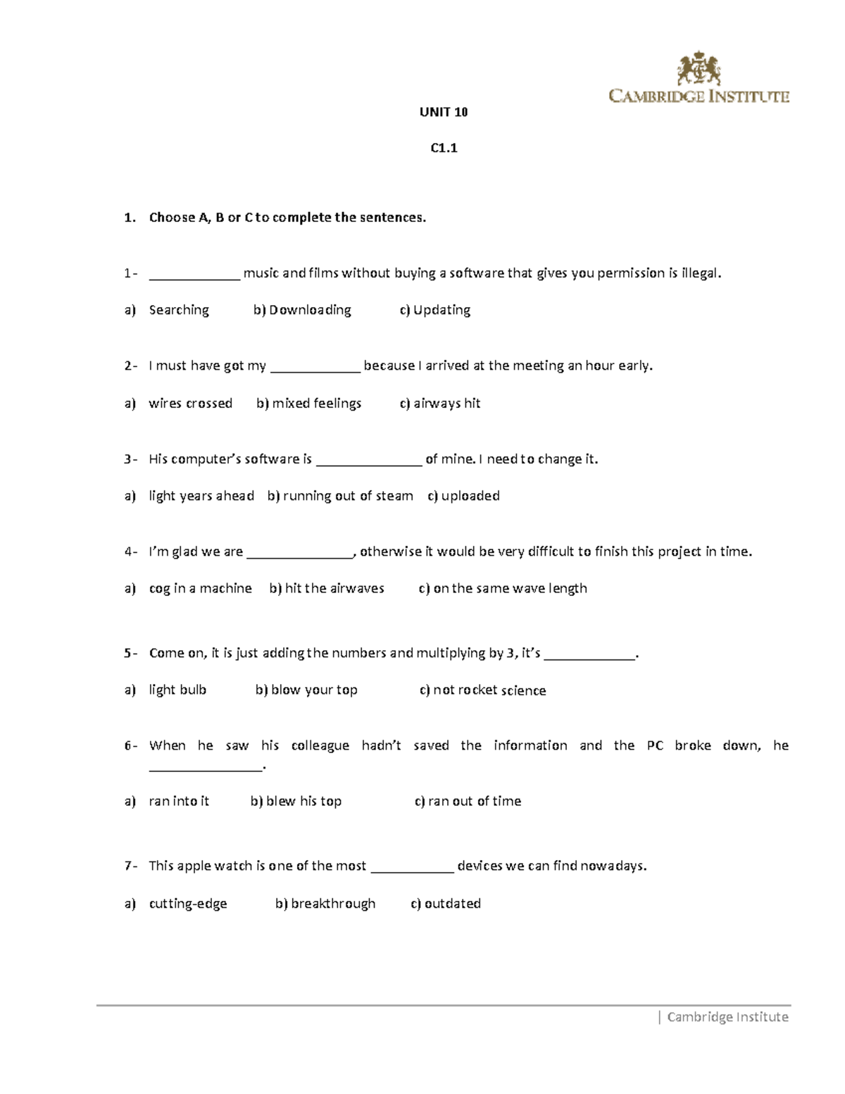 C1 - Ejercicios para practicar la preparacion de examen - UNIT 10 C1 ...
