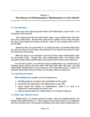 Mathematics in the Modern World Chapter 1 - Mathematics in the Modern ...